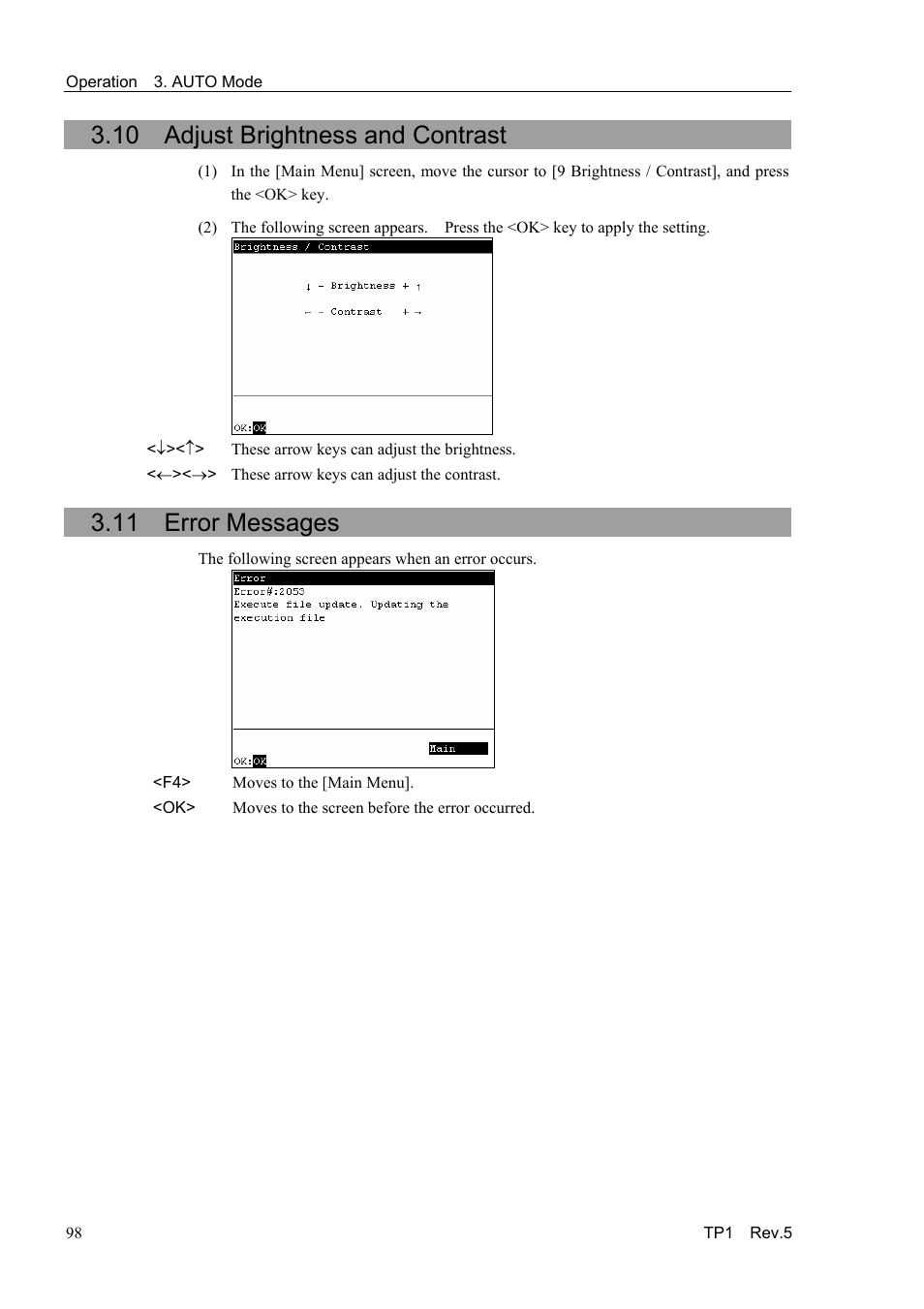 10 adjust brightness and contrast, 11 error messages | Epson TP1 User Manual | Page 108 / 112