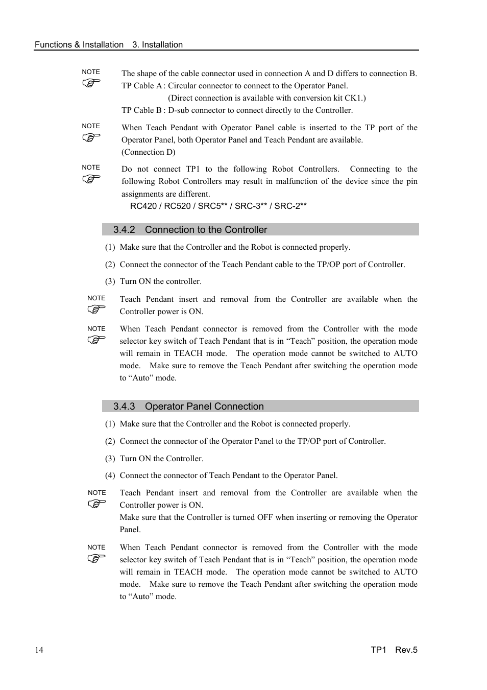2 connection to the controller, 3 operator panel connection | Epson TP1 User Manual | Page 24 / 112
