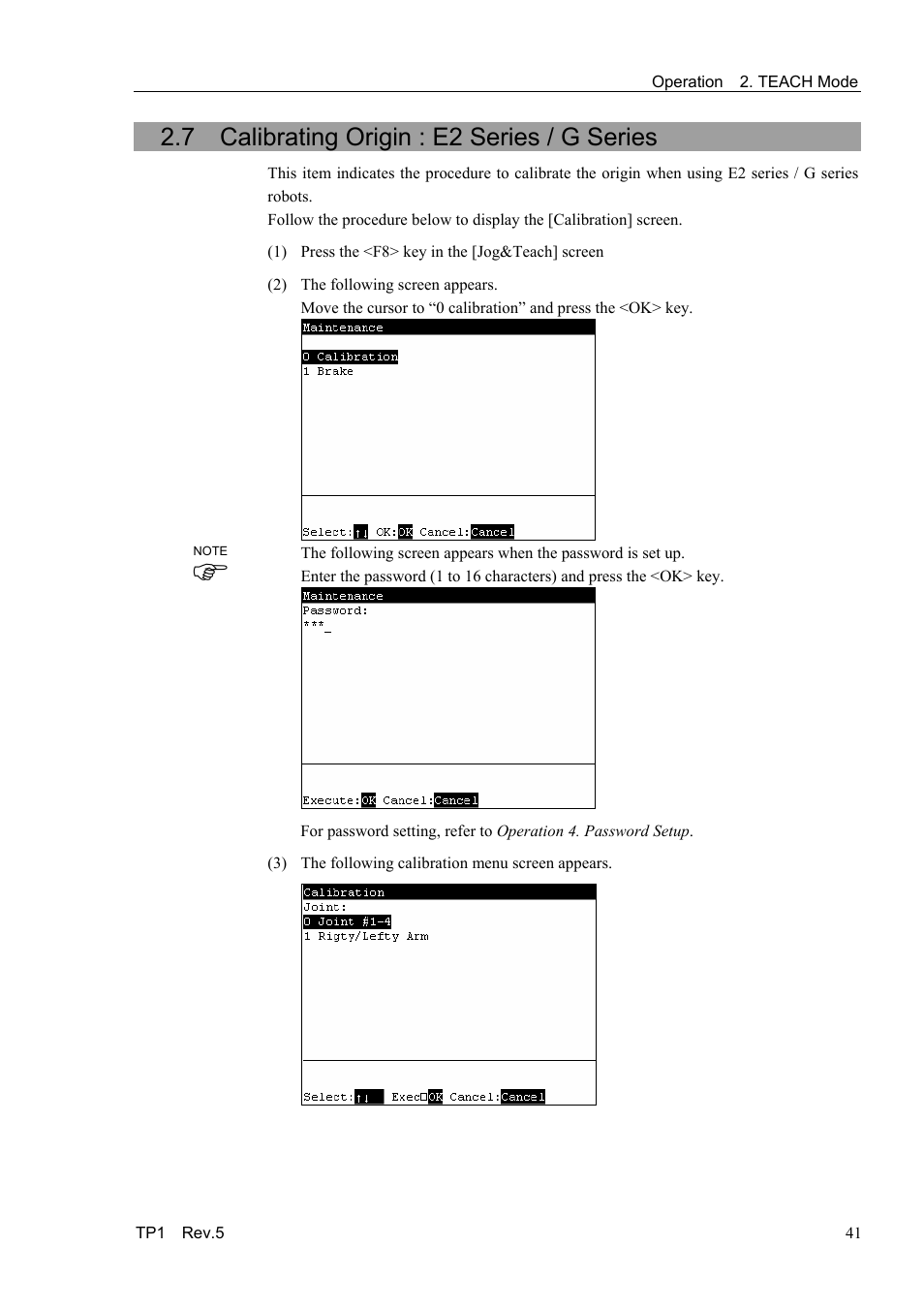 7 calibrating origin : e2 series / g series | Epson TP1 User Manual | Page 51 / 112