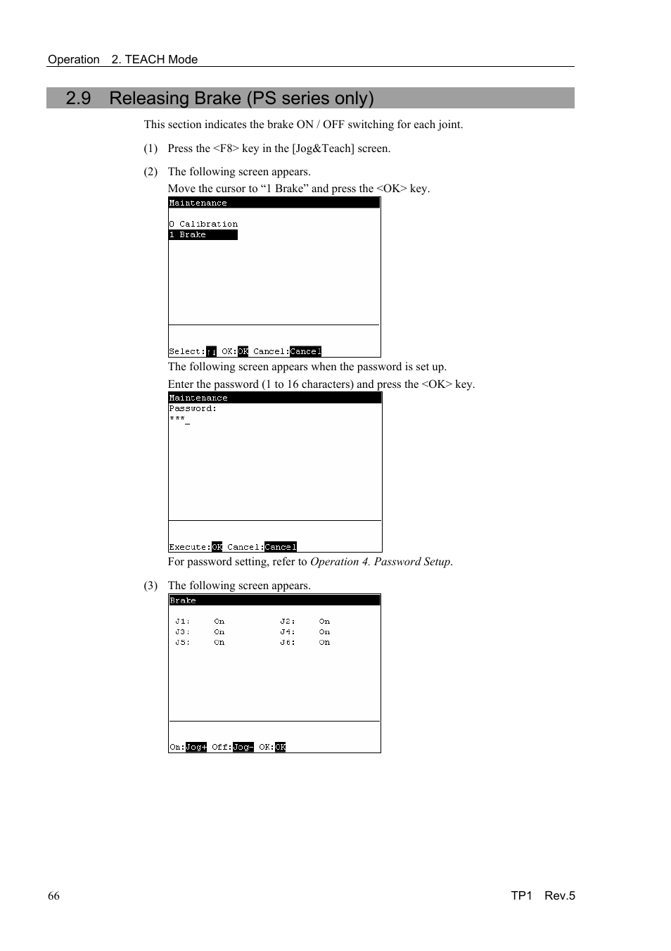 9 releasing brake (ps series only) | Epson TP1 User Manual | Page 76 / 112