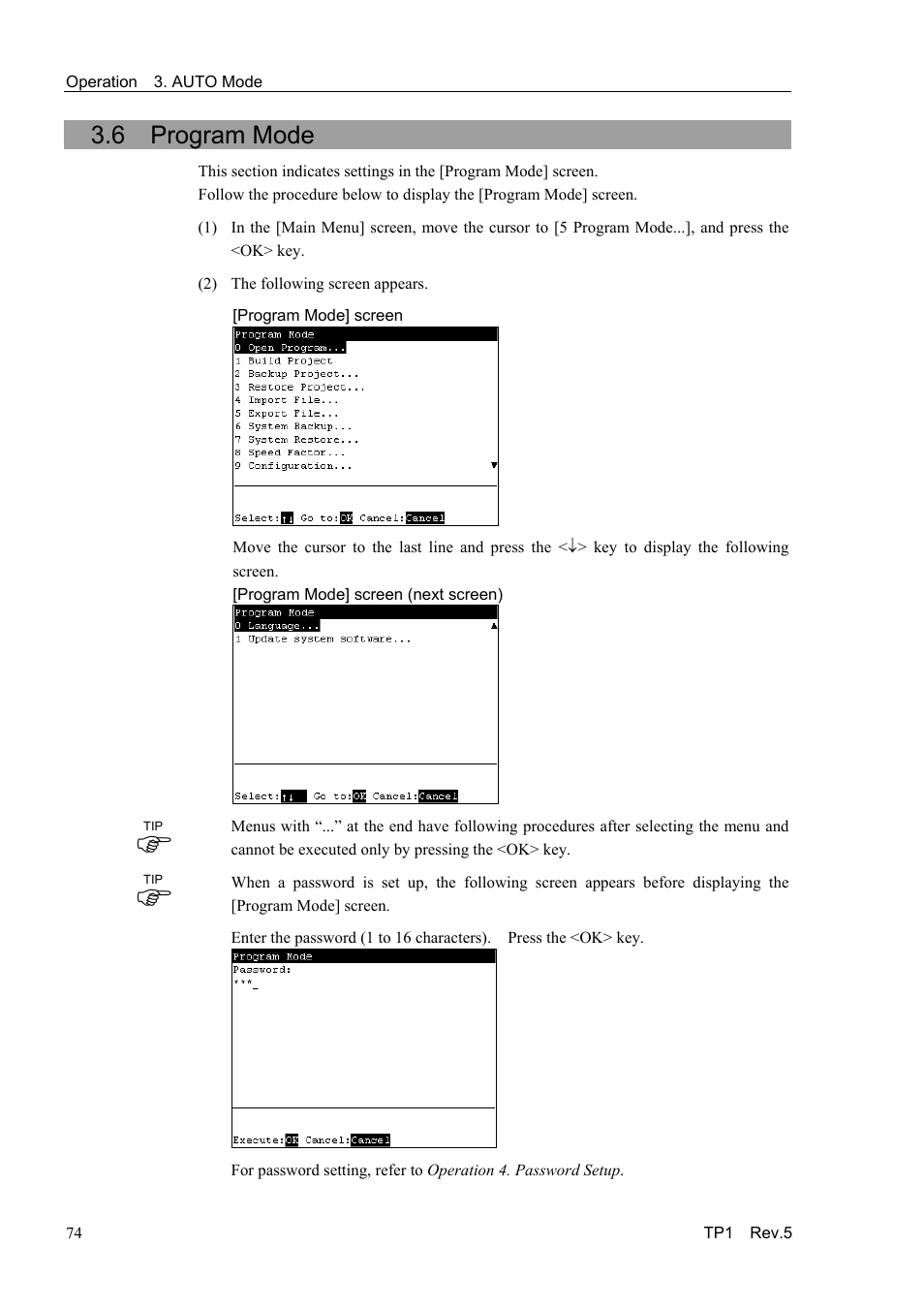 6 program mode | Epson TP1 User Manual | Page 84 / 112