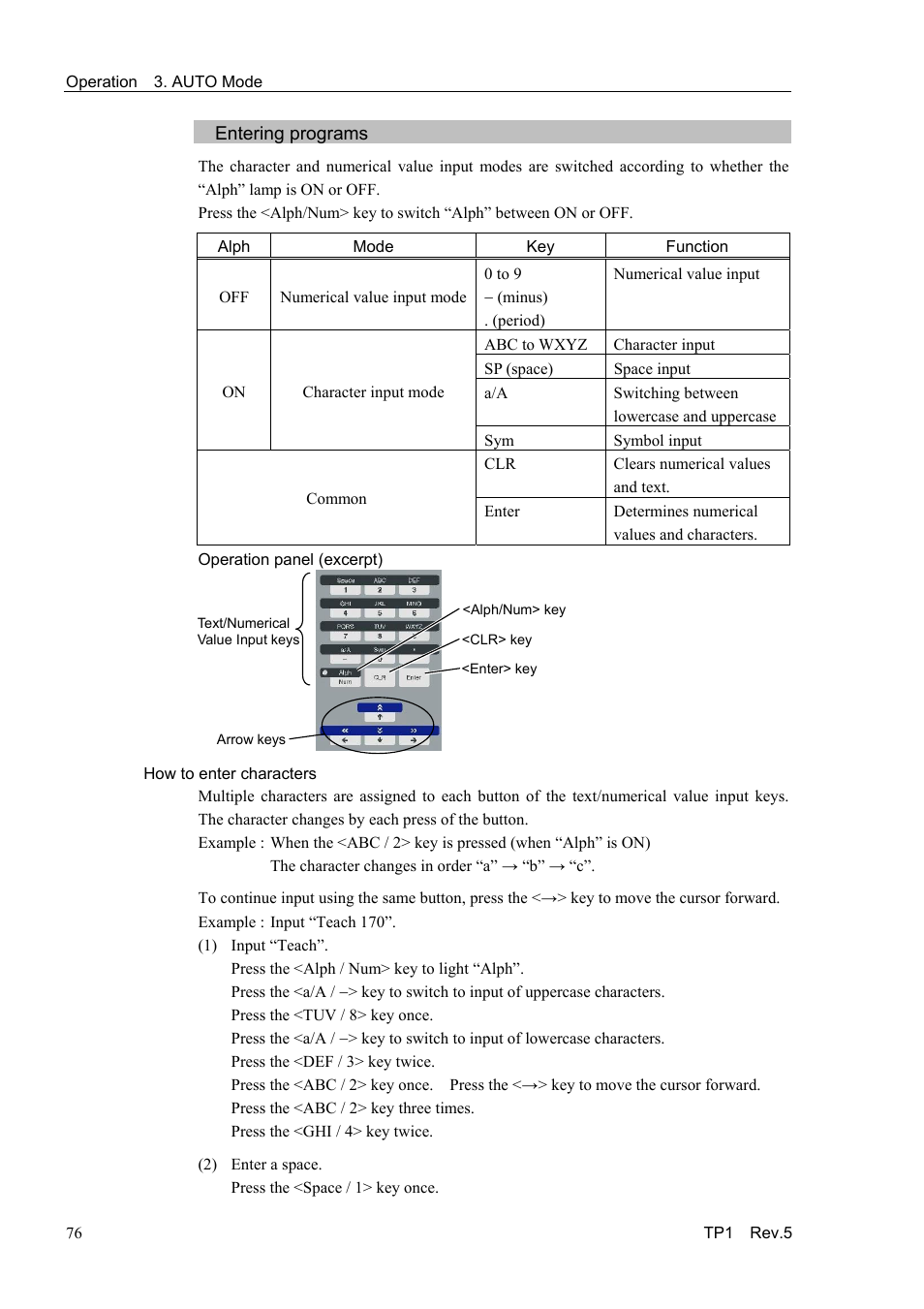 Entering programs | Epson TP1 User Manual | Page 86 / 112