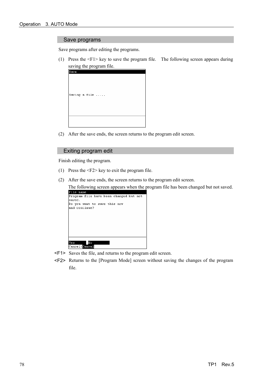 Save programs, Exiting program edit | Epson TP1 User Manual | Page 88 / 112