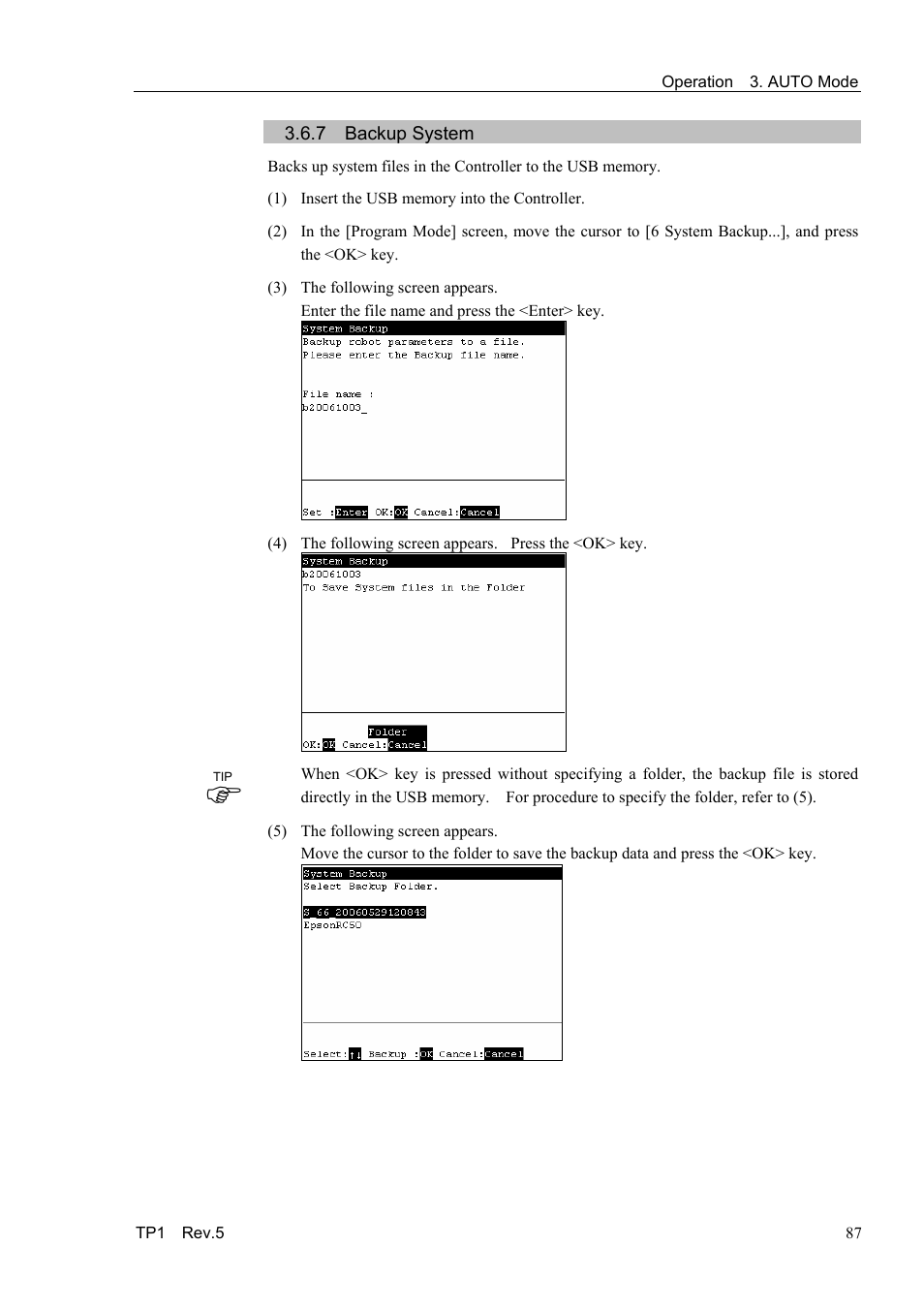 7 backup system | Epson TP1 User Manual | Page 97 / 112