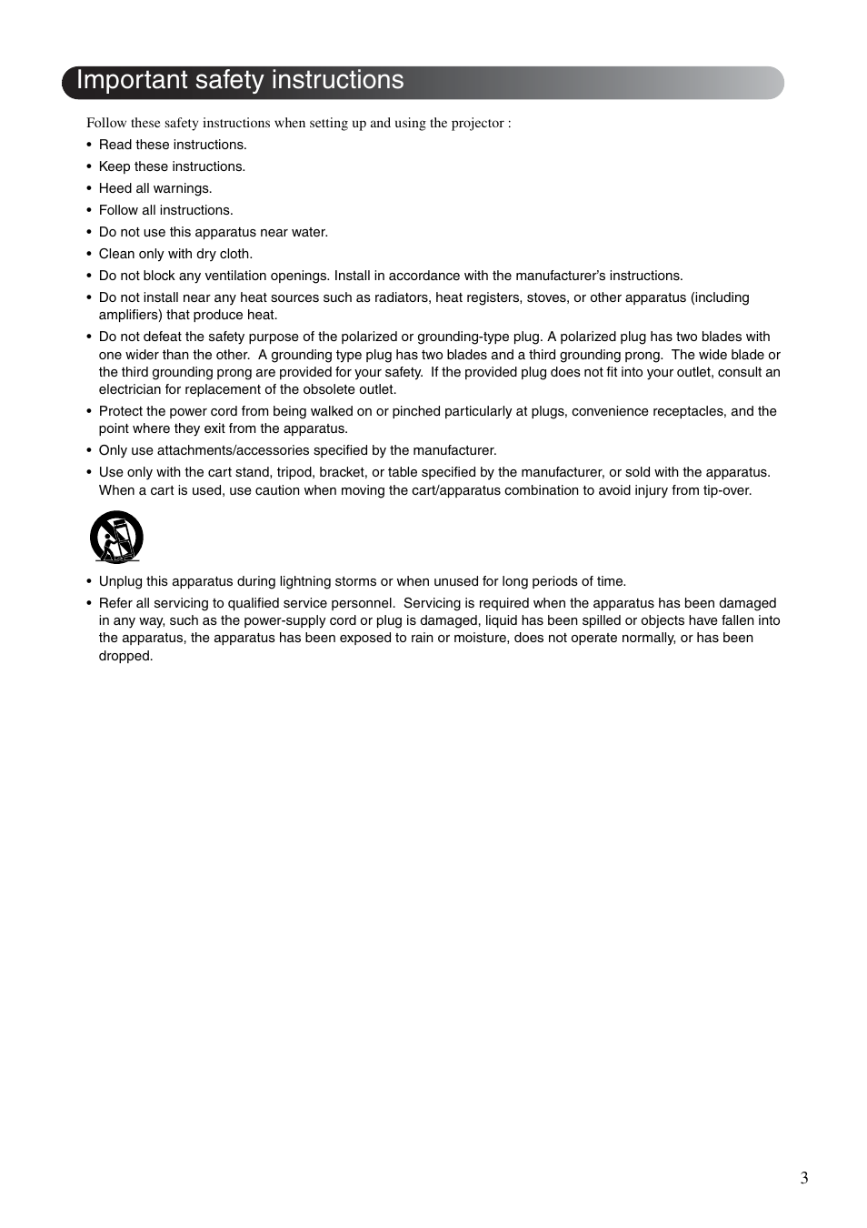 Important safety instructions | Epson EB-W8D User Manual | Page 5 / 91