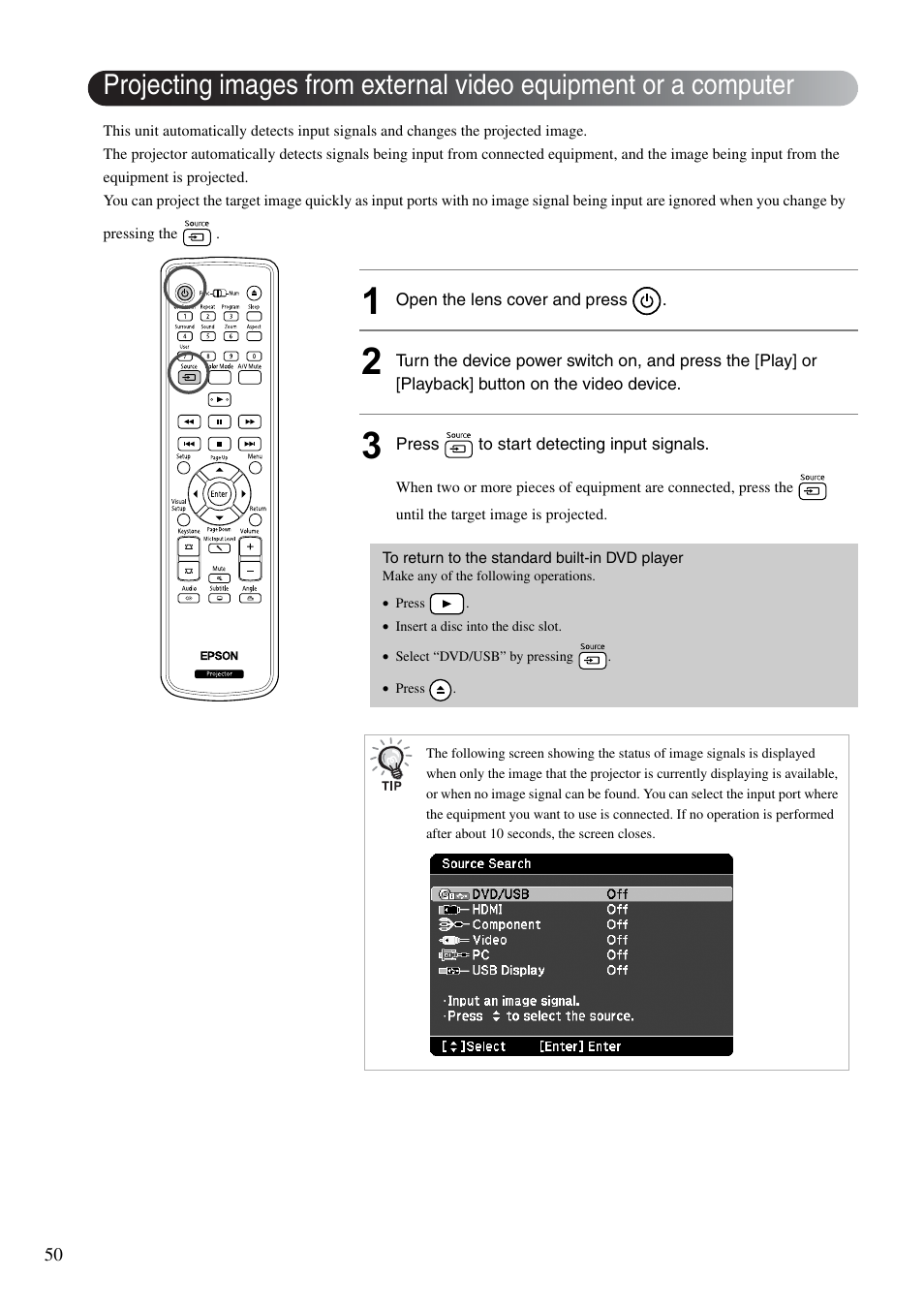 Sp. 50 | Epson EB-W8D User Manual | Page 52 / 91