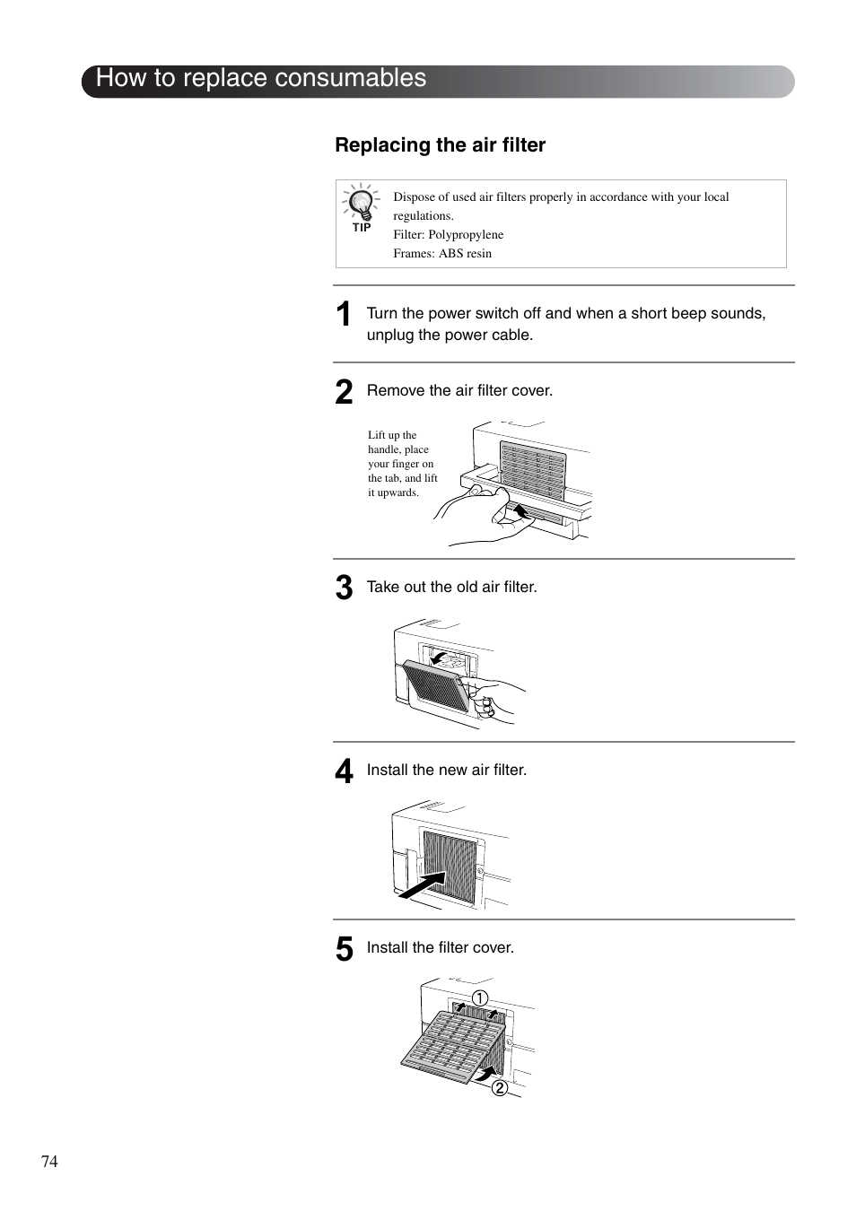 How to replace consumables | Epson EB-W8D User Manual | Page 76 / 91