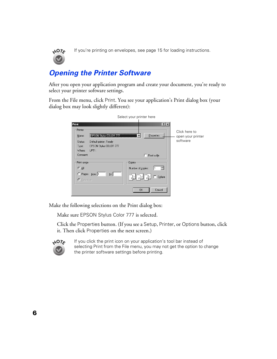 Opening the printer software | Epson 777/777i User Manual | Page 10 / 53