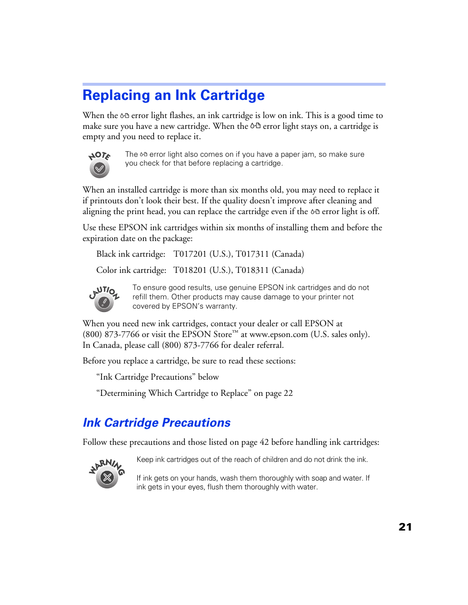 Replacing an ink cartridge, Ink cartridge precautions | Epson 777/777i User Manual | Page 25 / 53