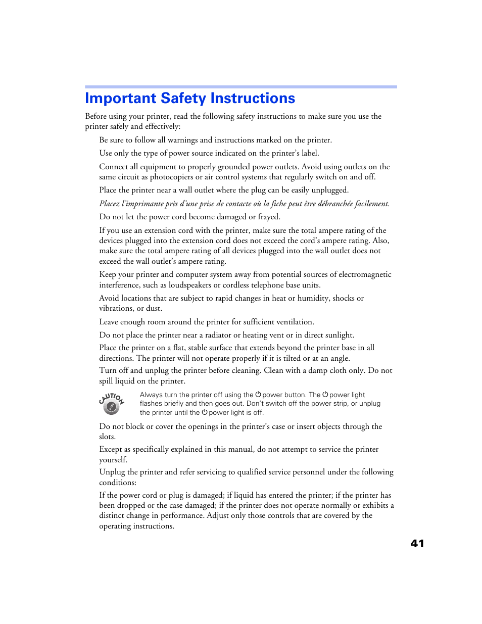 Important safety instructions | Epson 777/777i User Manual | Page 45 / 53