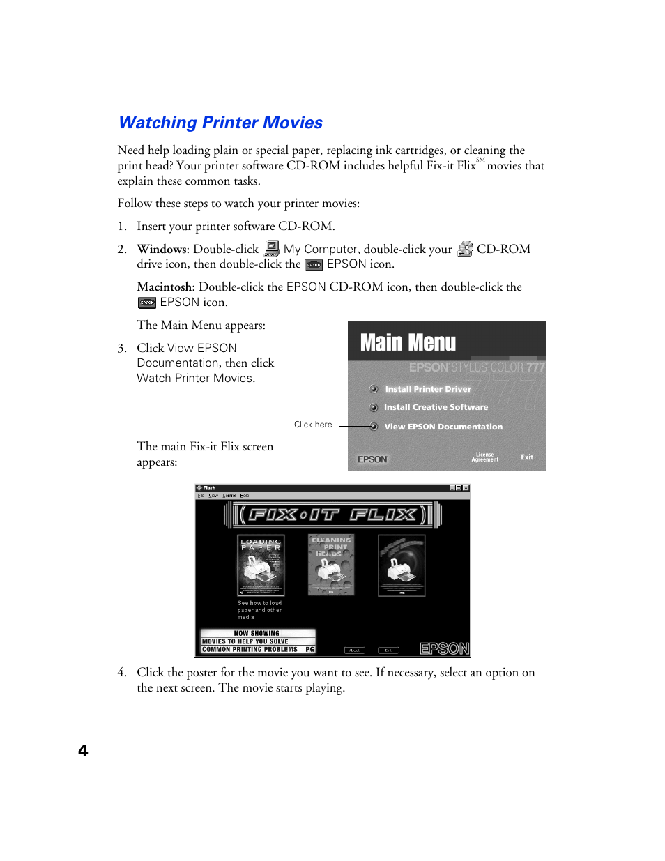 Watching printer movies | Epson 777/777i User Manual | Page 8 / 53