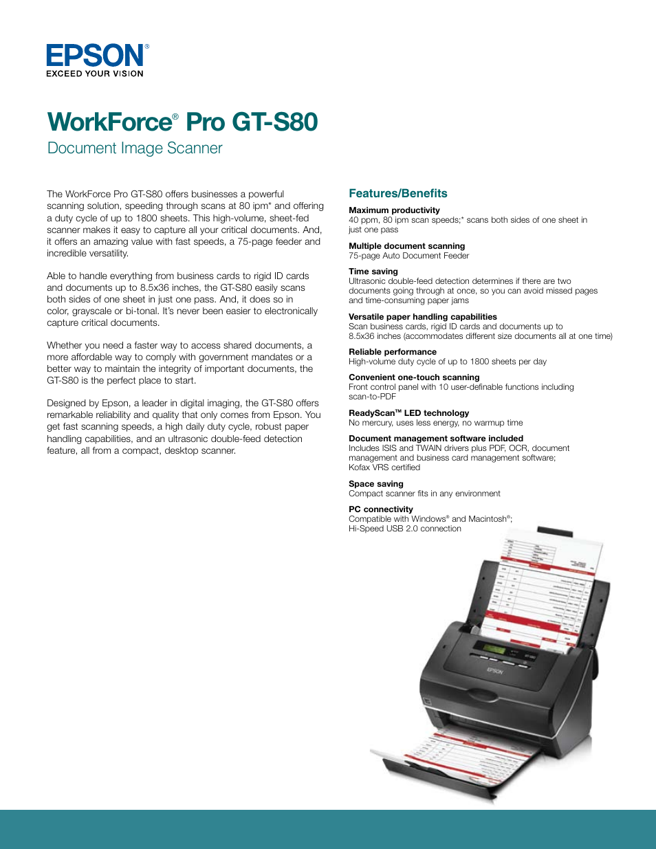 Epson Pro GT-S80 User Manual | 2 pages