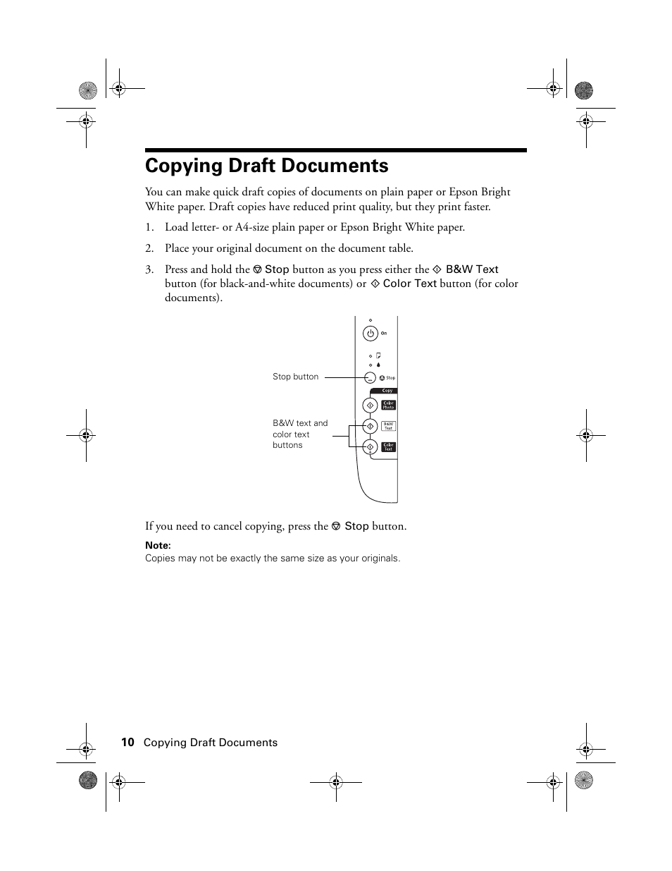 Copying draft documents | Epson Stylus NX100 User Manual | Page 10 / 40