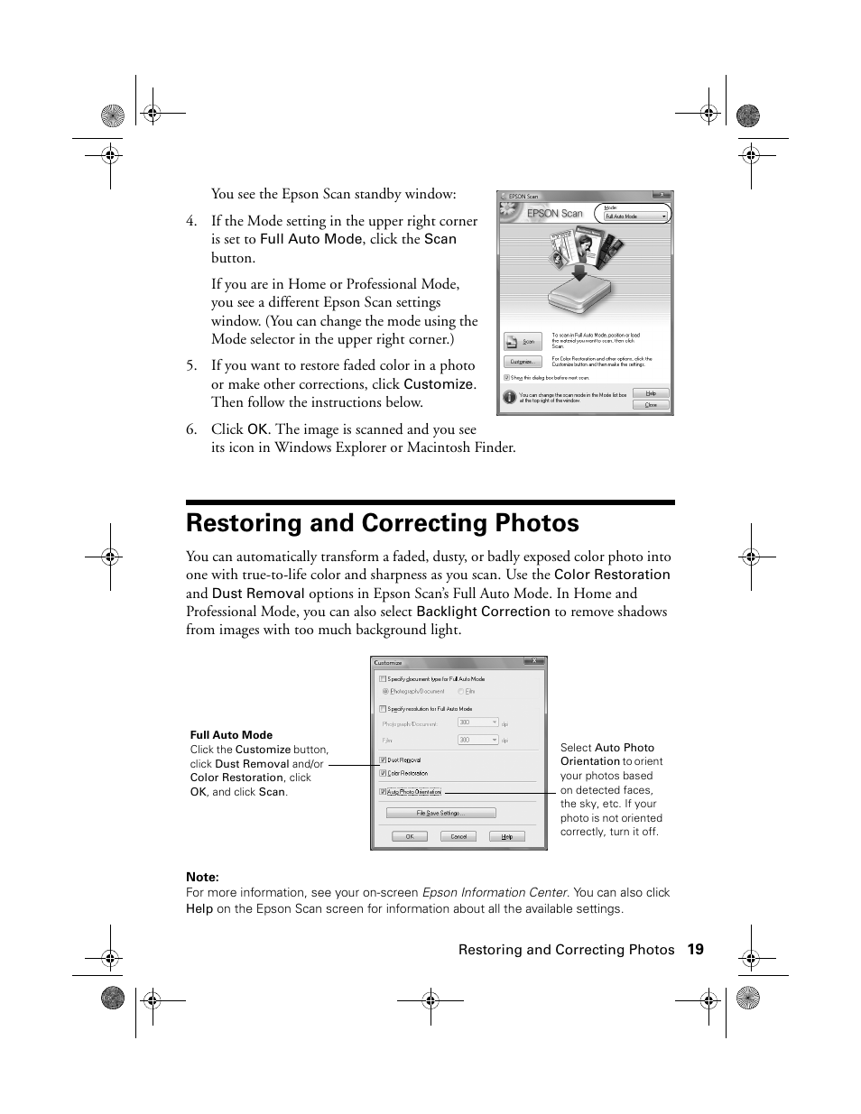 Restoring and correcting photos | Epson Stylus NX100 User Manual | Page 19 / 40