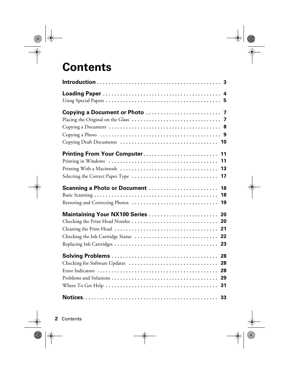 Epson Stylus NX100 User Manual | Page 2 / 40