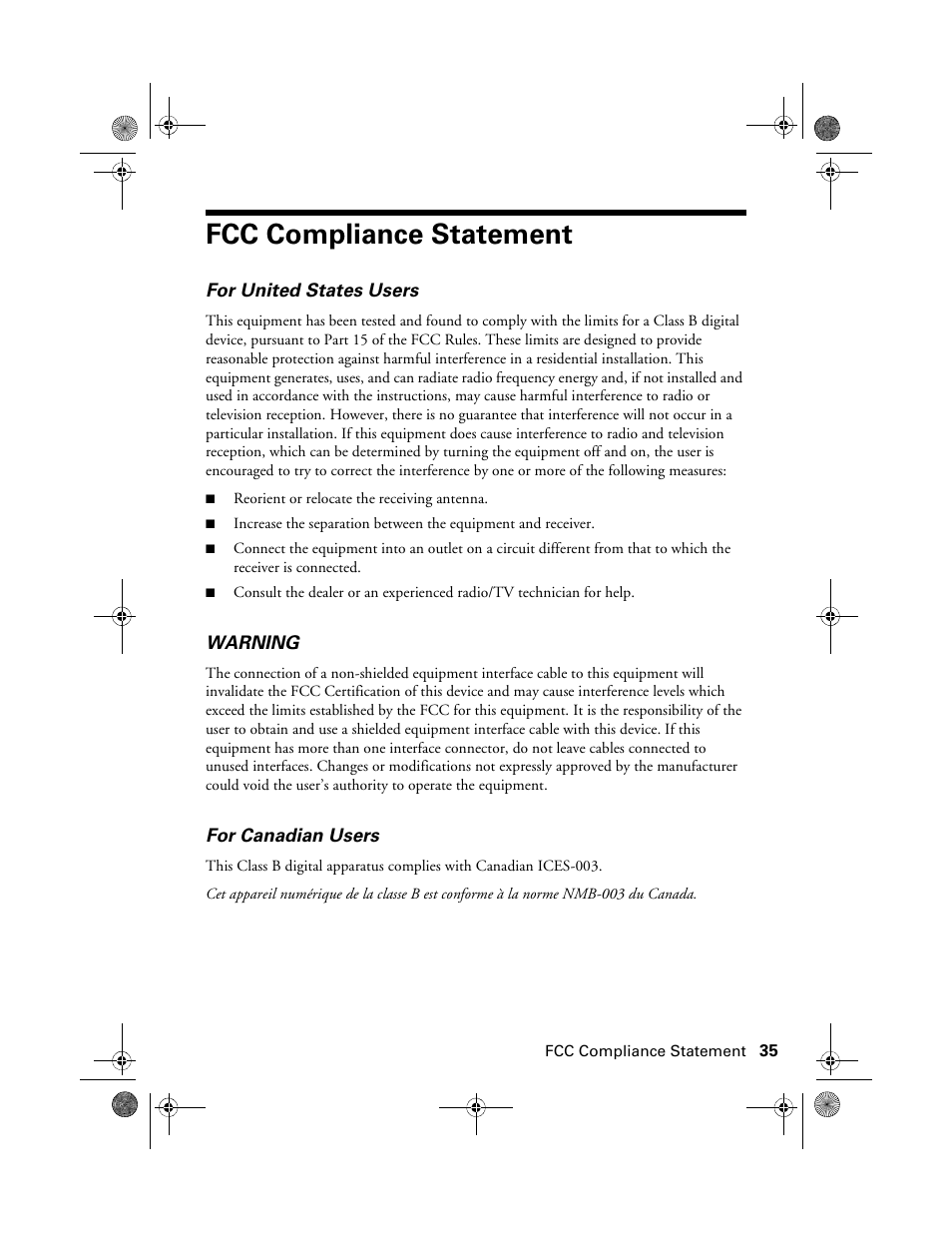 Fcc compliance statement | Epson Stylus NX100 User Manual | Page 35 / 40