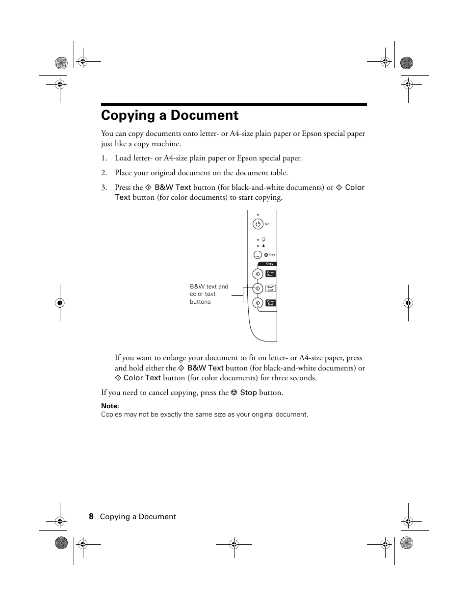 Copying a document | Epson Stylus NX100 User Manual | Page 8 / 40