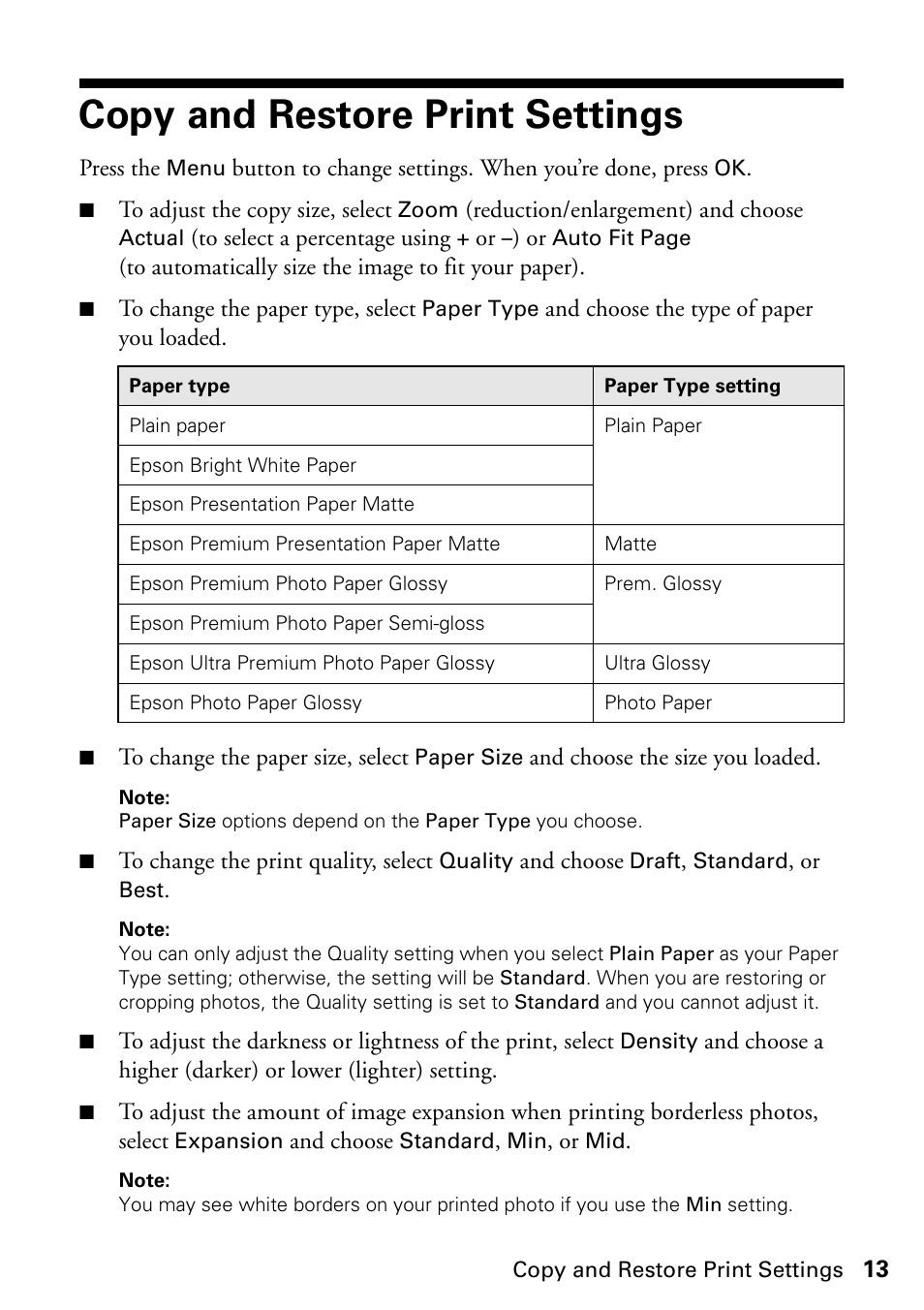 Copy and restore print settings | Epson STYLUS NX410 User Manual | Page 13 / 48