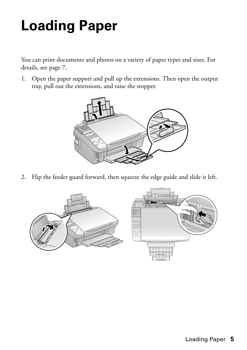 Loading paper | Epson STYLUS NX410 User Manual | Page 5 / 48