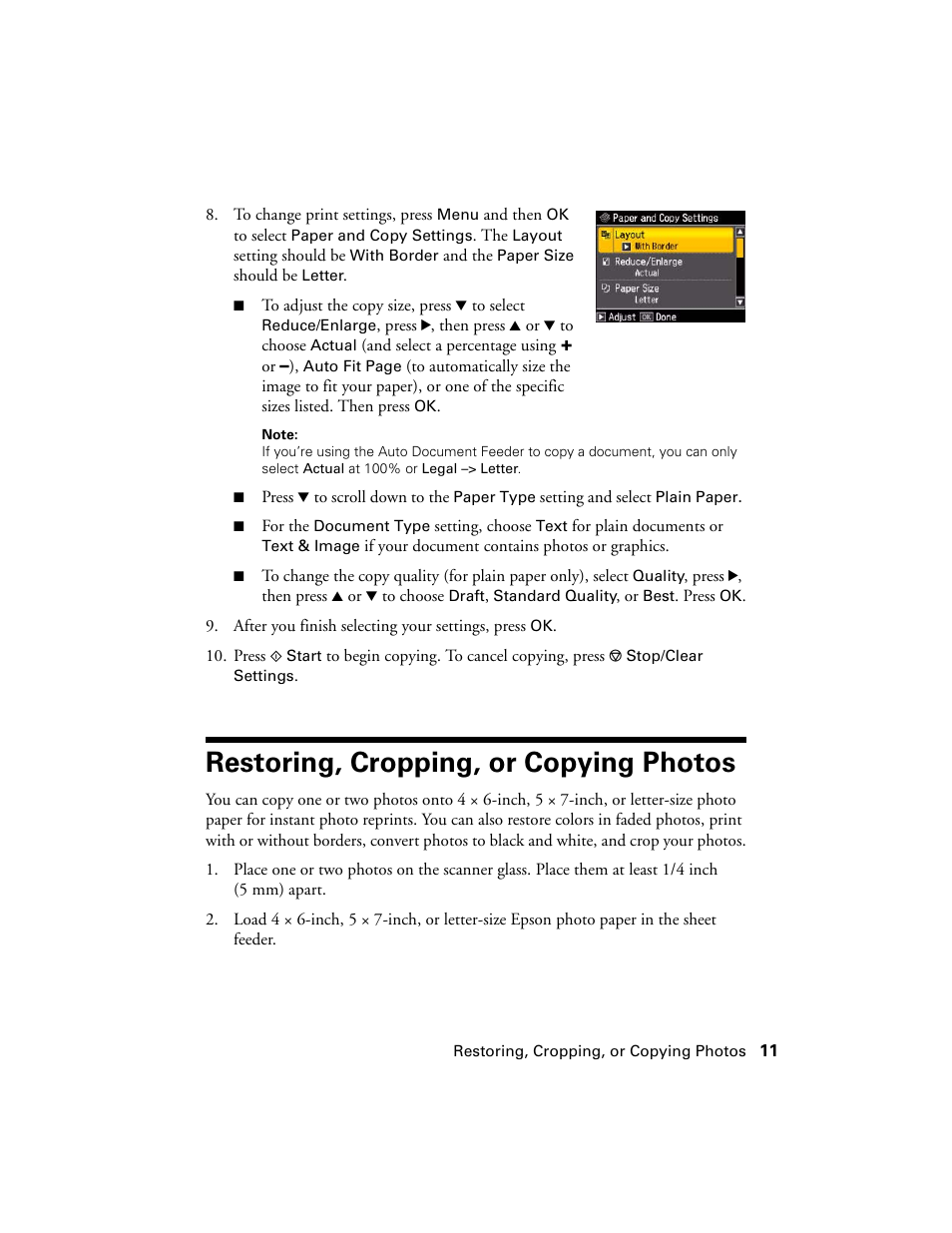 Restoring, cropping, or copying photos | Epson WorkForce 600 Series User Manual | Page 11 / 56