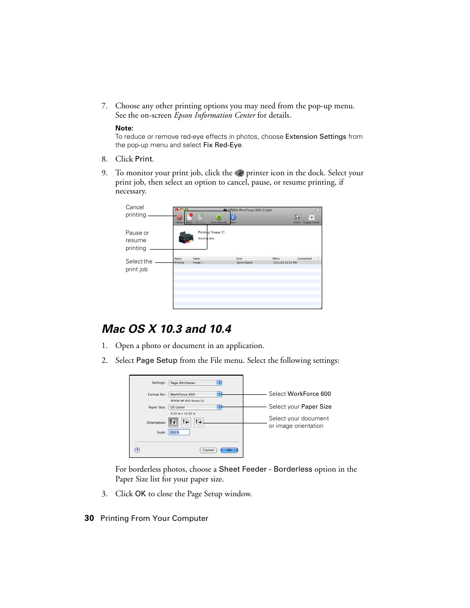 Mac os x 10.3 and 10.4 | Epson WorkForce 600 Series User Manual | Page 30 / 56