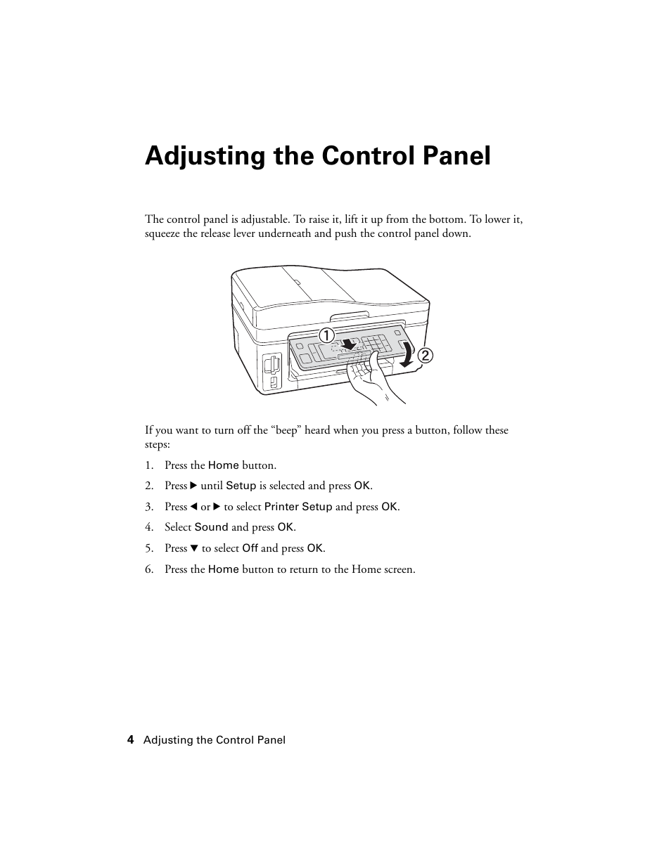 Adjusting the control panel | Epson WorkForce 600 Series User Manual | Page 4 / 56