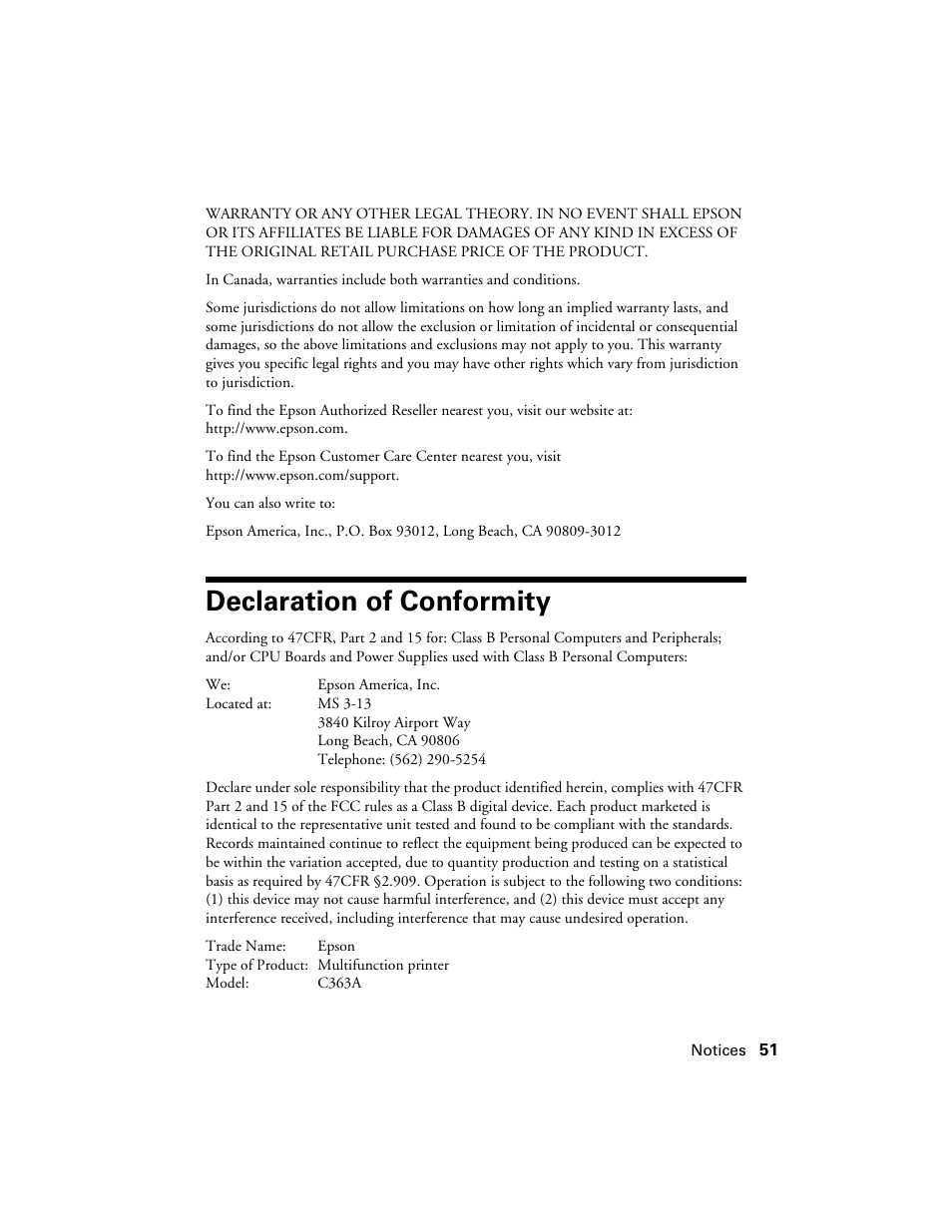 Declaration of conformity | Epson WorkForce 600 Series User Manual | Page 51 / 56