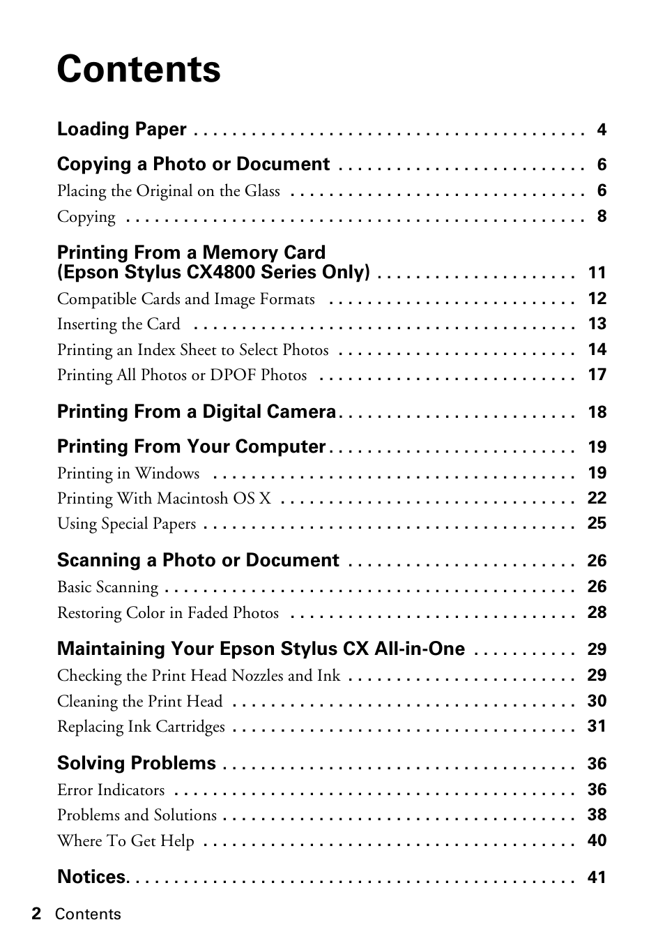 Epson Stylus CX4800 User Manual | Page 2 / 48