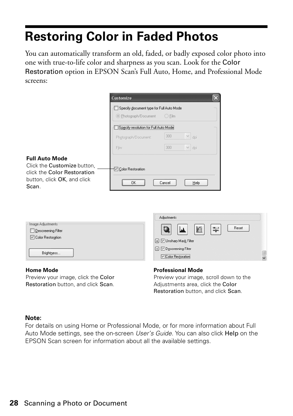 Restoring color in faded photos | Epson Stylus CX4800 User Manual | Page 28 / 48