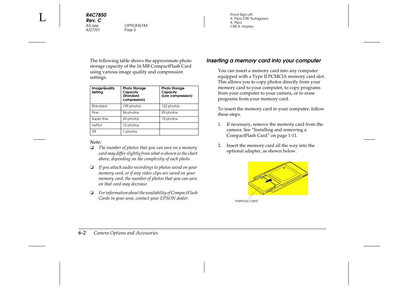 Inserting a memory card into your computer, Inserting a memory card into your computer -2 | Epson 3100Z User Manual | Page 104 / 143