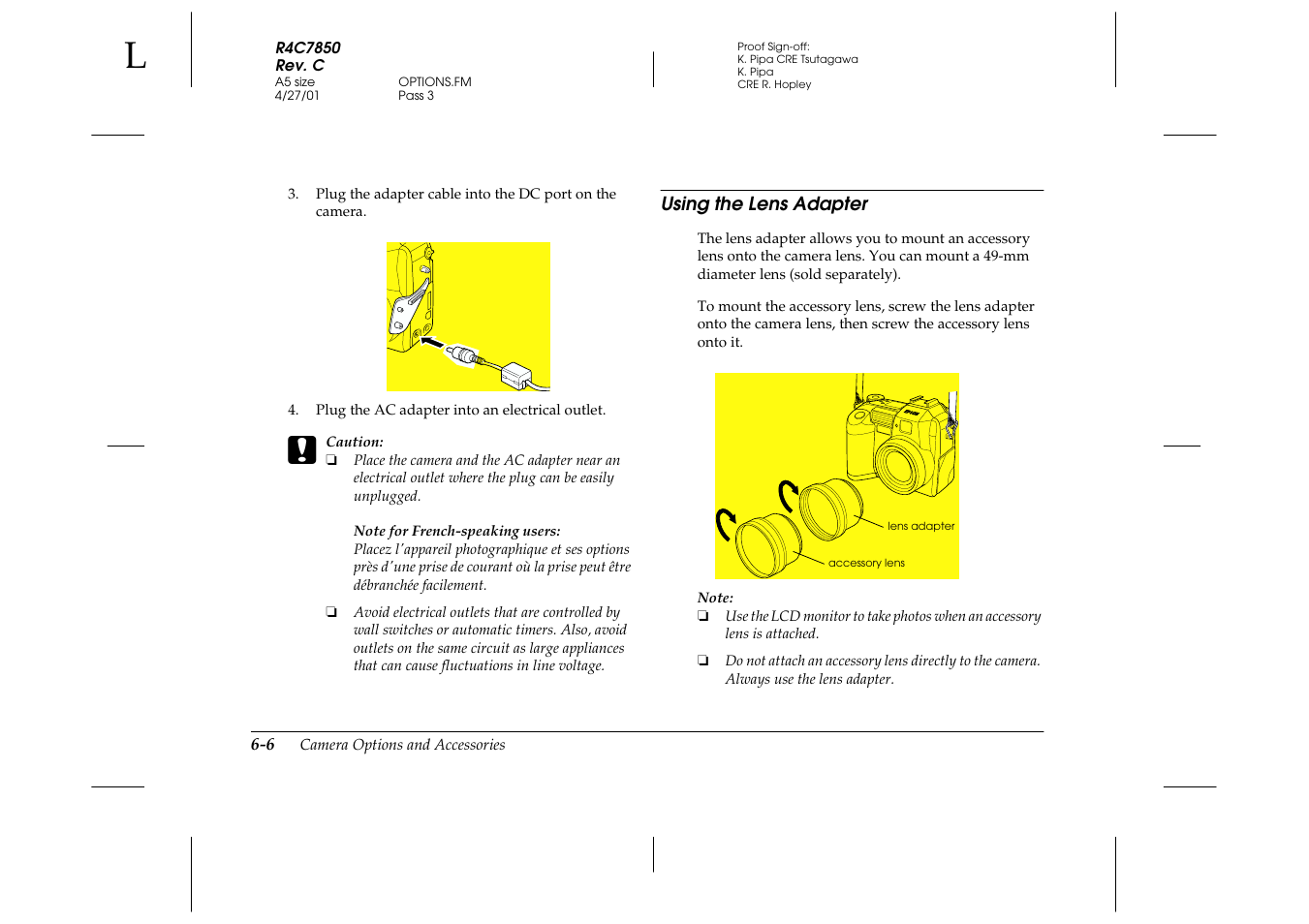 Using the lens adapter, Using the lens adapter -6 | Epson 3100Z User Manual | Page 108 / 143