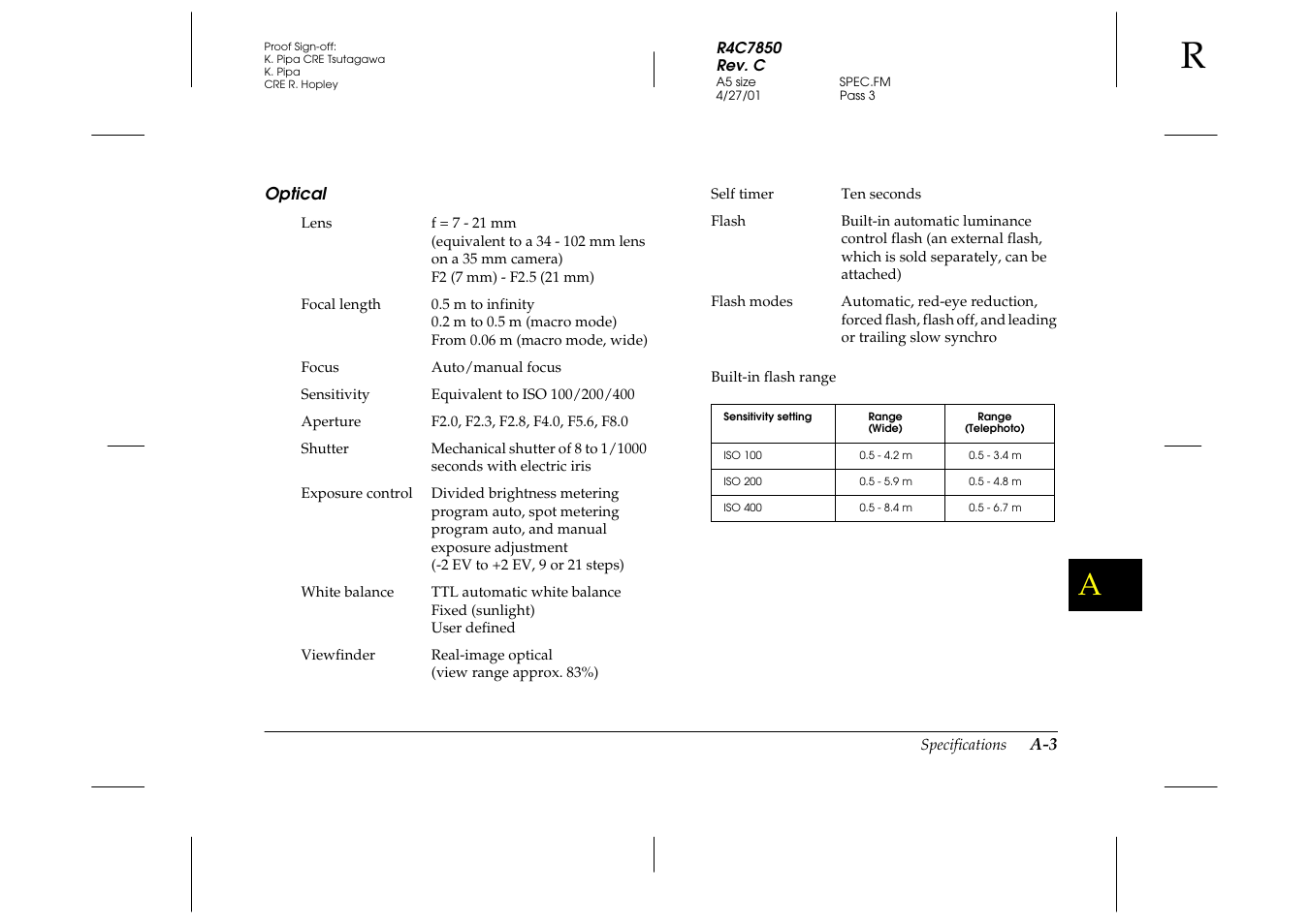 Optical | Epson 3100Z User Manual | Page 121 / 143