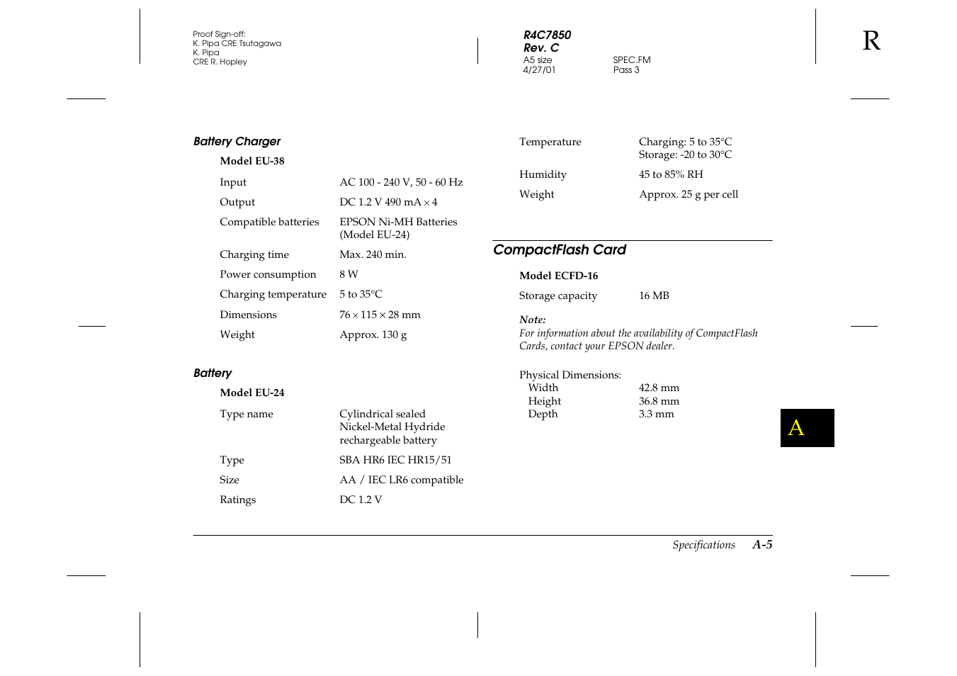Battery charger, Battery, Compactflash card | Epson 3100Z User Manual | Page 123 / 143