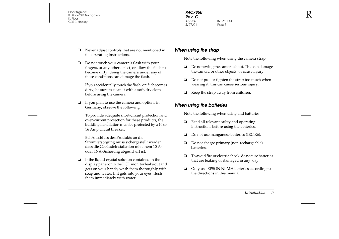 When using the strap, When using the batteries, When using the strap when using the batteries | Epson 3100Z User Manual | Page 13 / 143