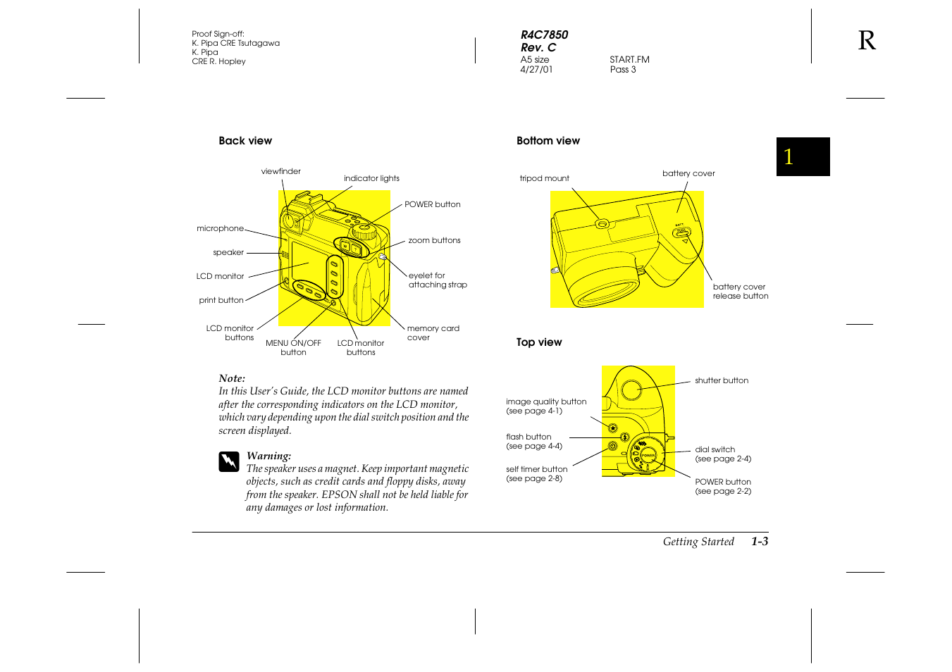 Back view, Bottom view, Top view | Epson 3100Z User Manual | Page 19 / 143
