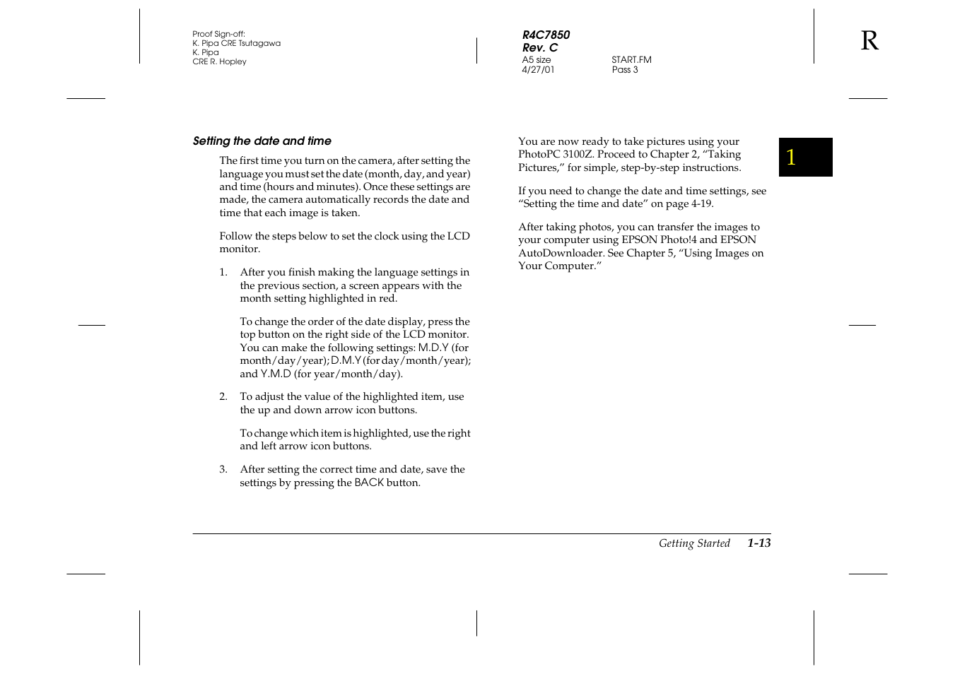 Setting the date and time | Epson 3100Z User Manual | Page 29 / 143