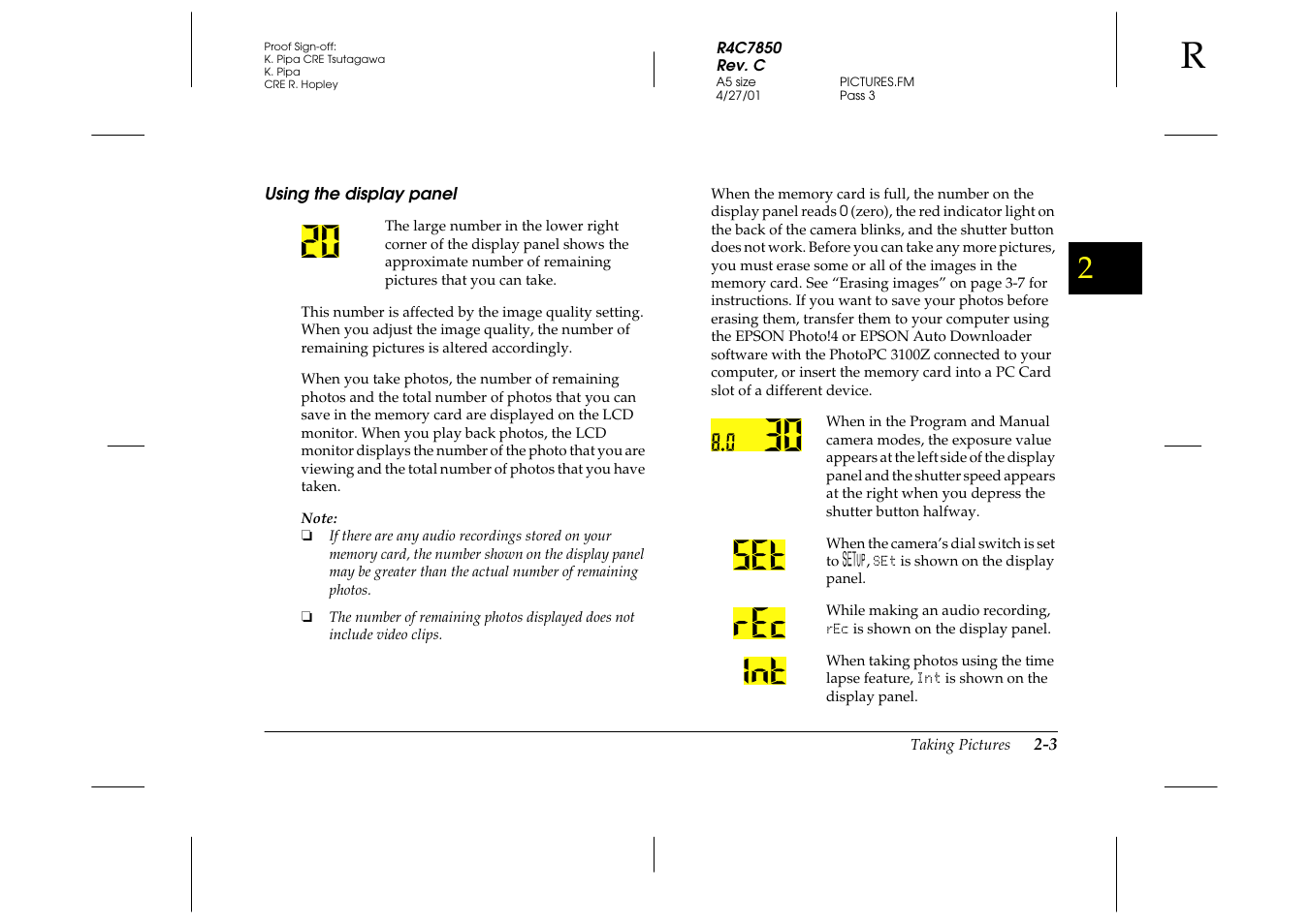 Using the display panel, Using the display panel -3 | Epson 3100Z User Manual | Page 33 / 143