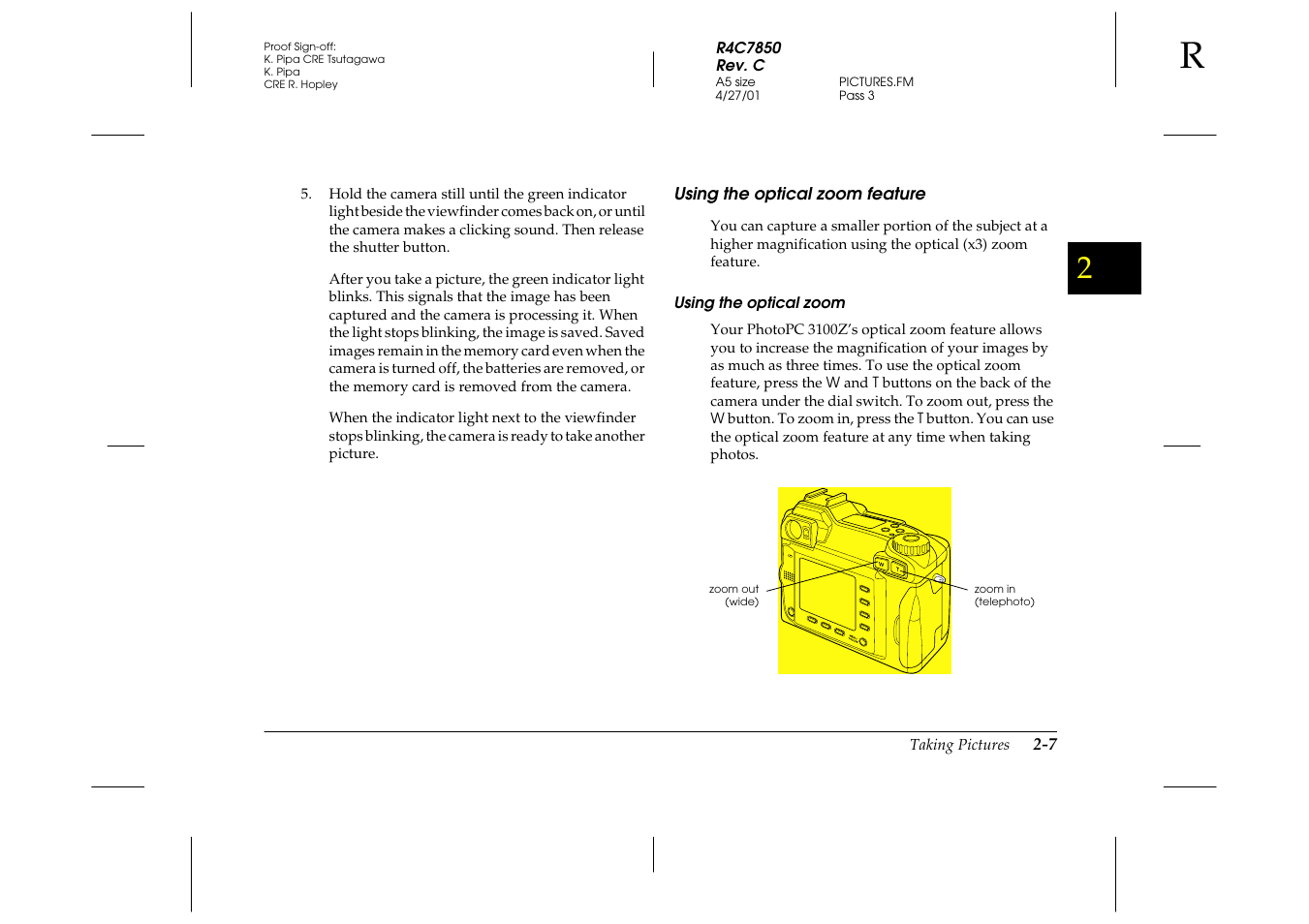Using the optical zoom feature, Using the optical zoom, Using the optical zoom feature -7 | Epson 3100Z User Manual | Page 37 / 143