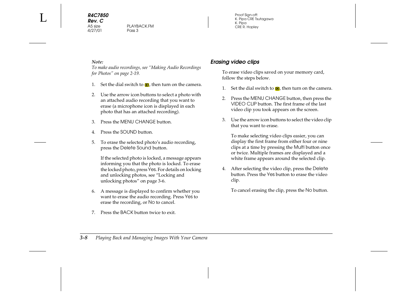 Erasing video clips, Erasing video clips -8 | Epson 3100Z User Manual | Page 60 / 143