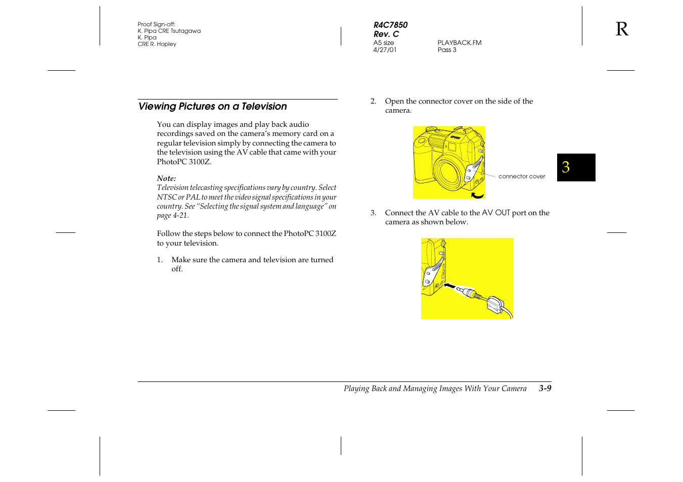 Viewing pictures on a television, Viewing pictures on a television -9 | Epson 3100Z User Manual | Page 61 / 143