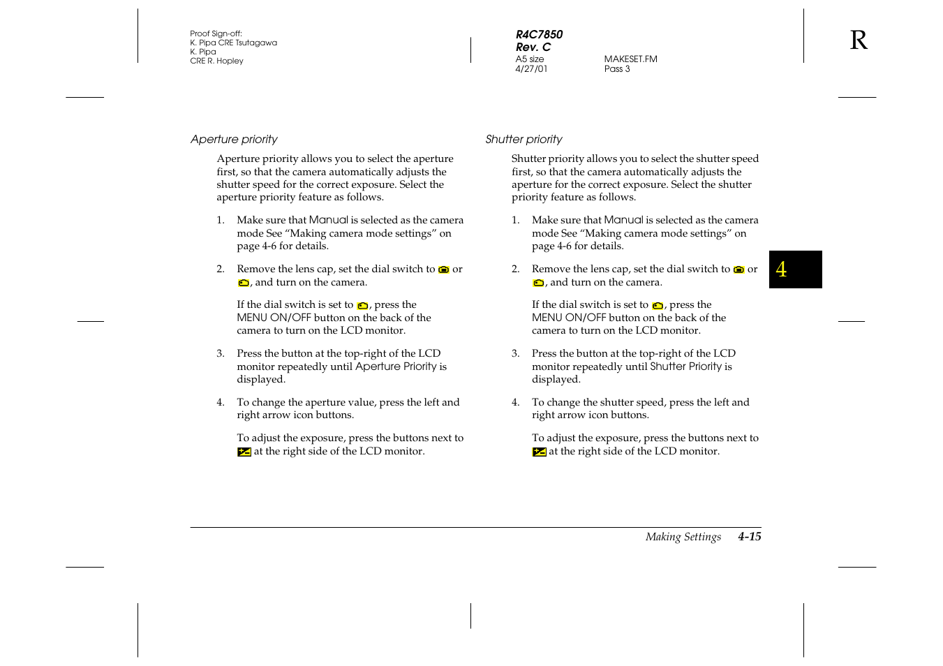 Aperture priority, Shutter priority | Epson 3100Z User Manual | Page 77 / 143