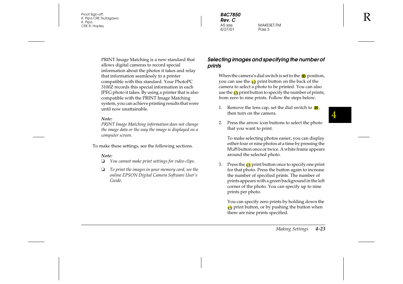 Selecting images and specifying the number, Of prints -23 | Epson 3100Z User Manual | Page 85 / 143