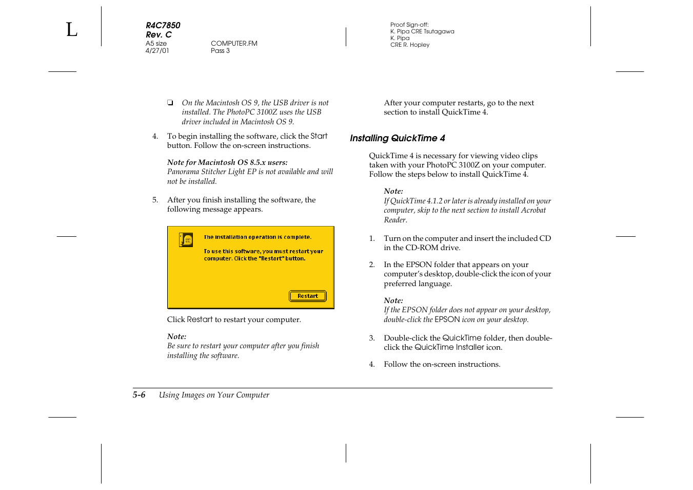 Installing quicktime 4, Installing quicktime 4 -6 | Epson 3100Z User Manual | Page 92 / 143