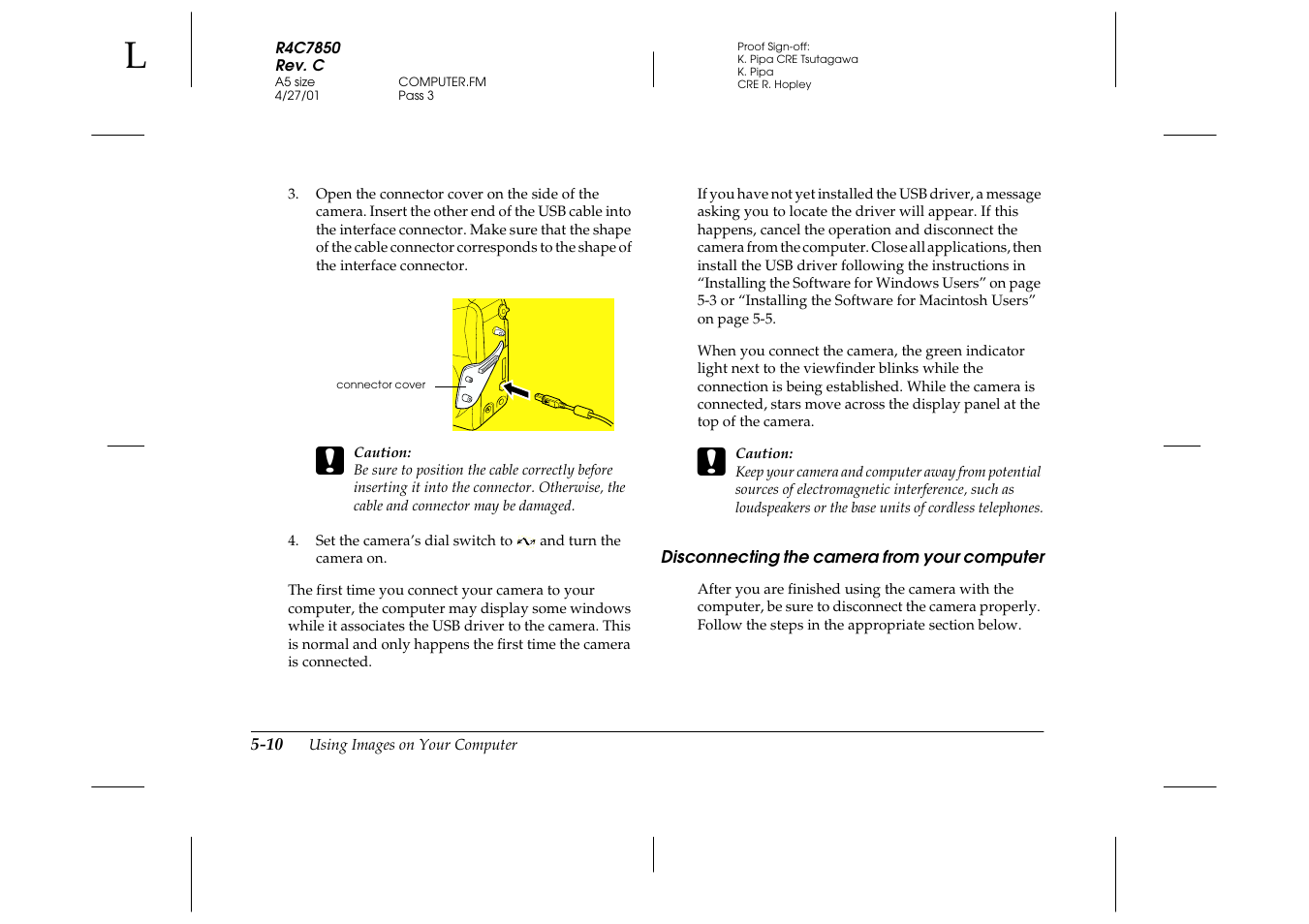 Disconnecting the camera from your computer, Disconnecting the camera from your, Computer -10 | Epson 3100Z User Manual | Page 96 / 143