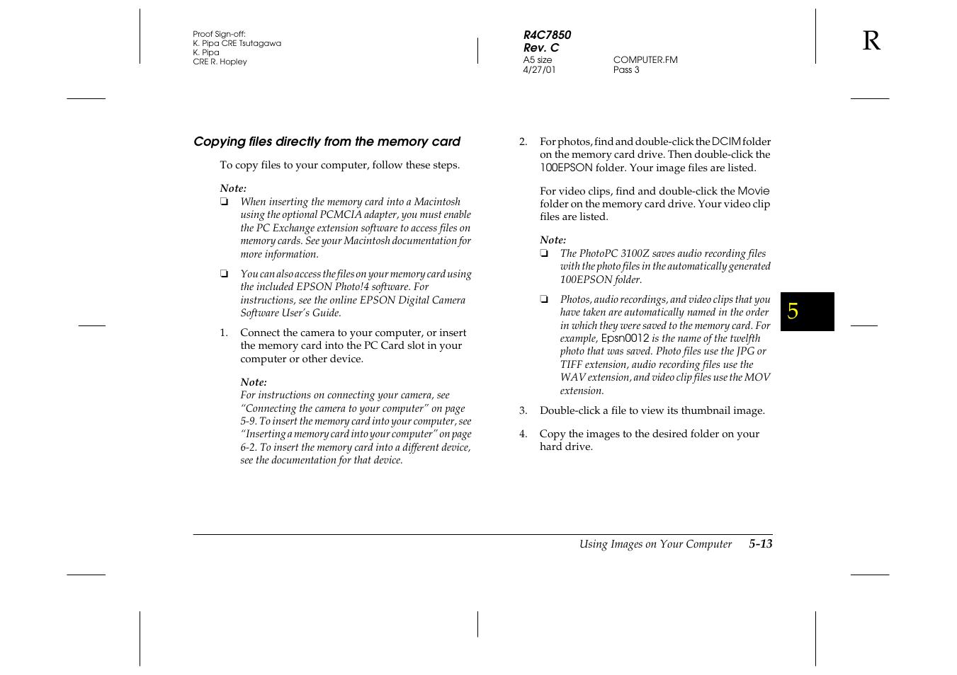 Copying files directly from the memory card, Copying files directly from the memory, Card -13 | Epson 3100Z User Manual | Page 99 / 143