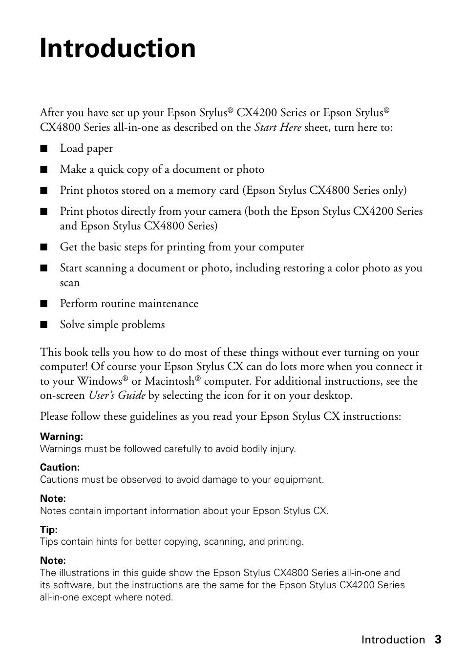 Introduction | Epson Stylus CX4200 User Manual | Page 3 / 48
