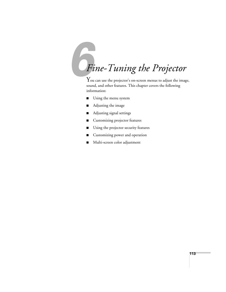 Fine-tuning the projector | Epson PowerLite 1715c User Manual | Page 113 / 202