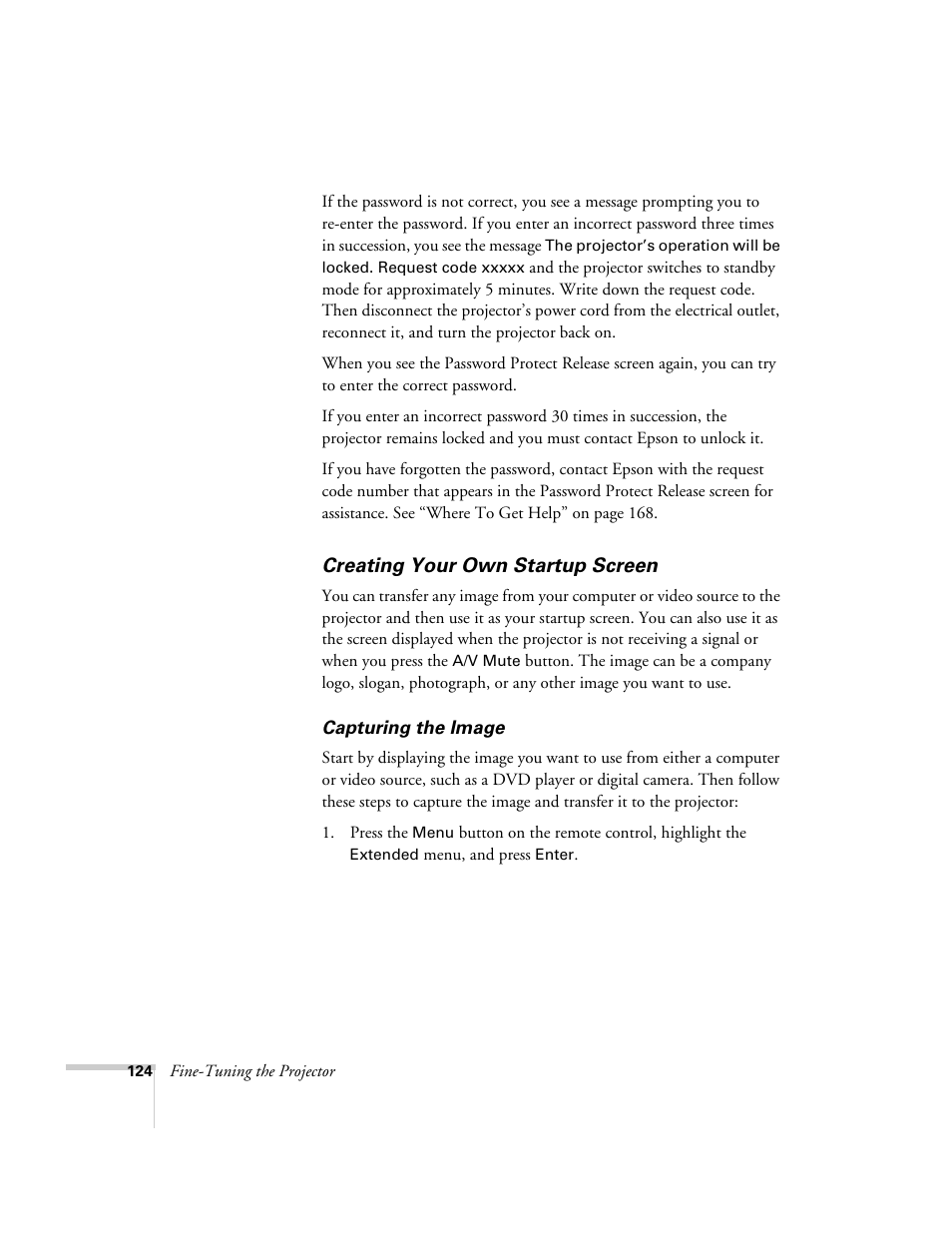 Creating your own startup screen | Epson PowerLite 1715c User Manual | Page 124 / 202