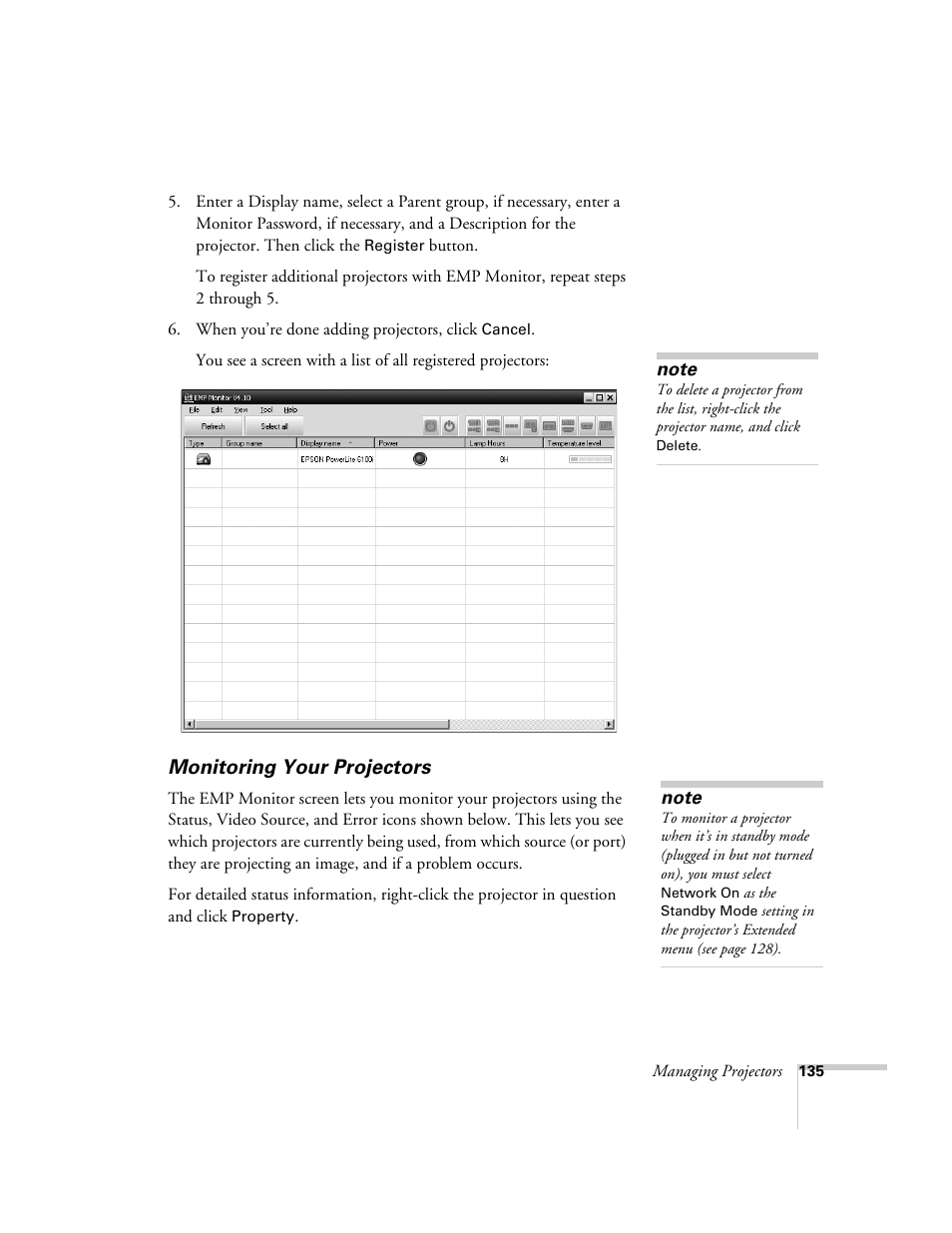 Monitoring your projectors | Epson PowerLite 1715c User Manual | Page 135 / 202