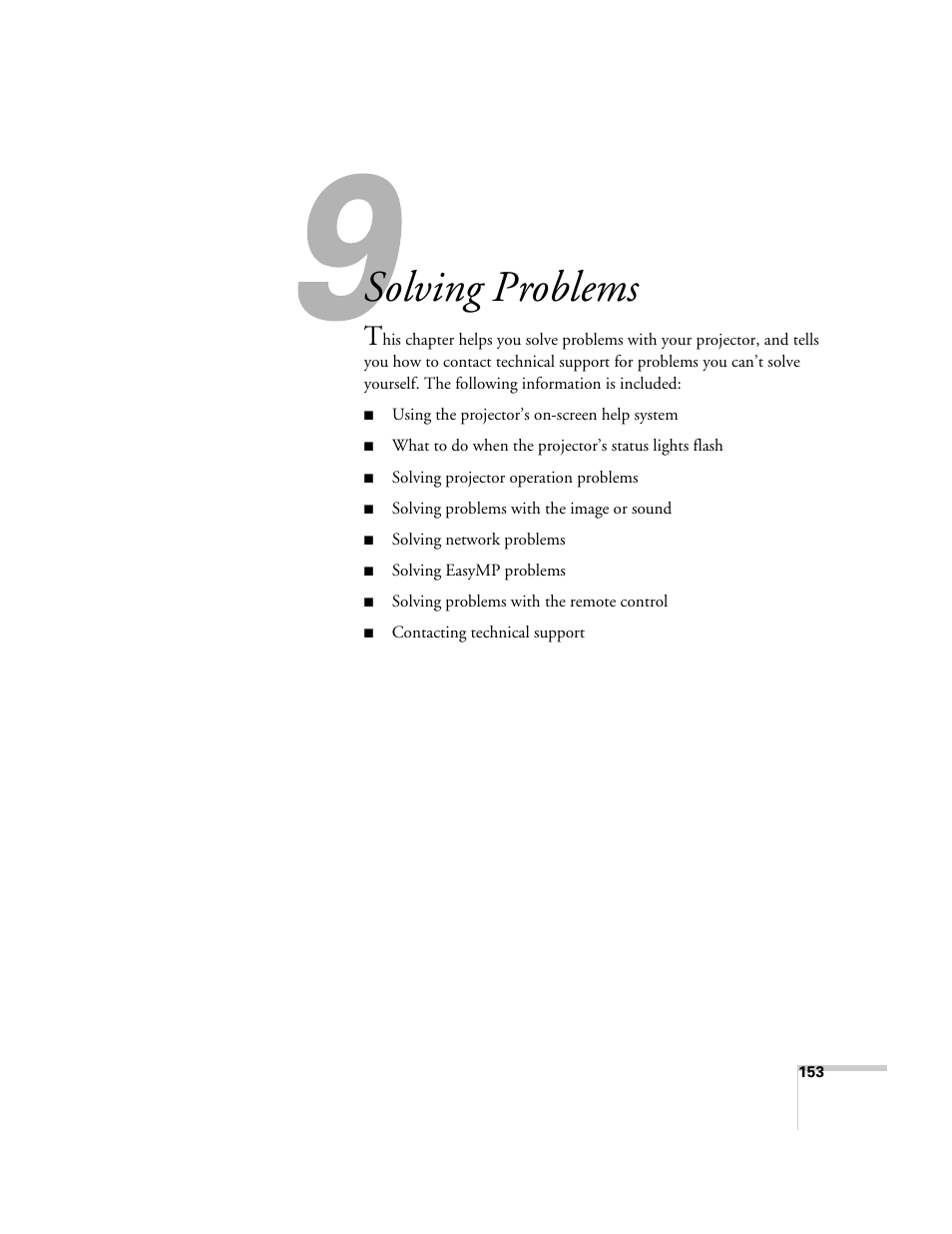 Solving problems | Epson PowerLite 1715c User Manual | Page 153 / 202